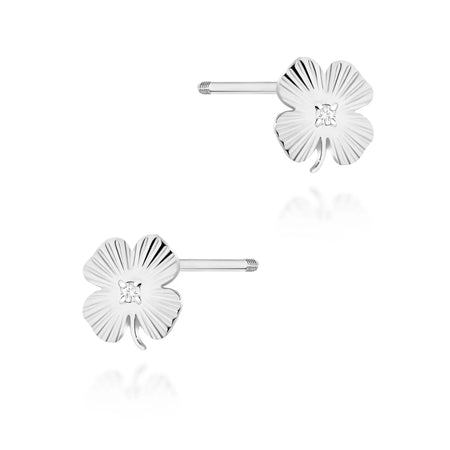 White Gold Earrings with 0.01 ct Diamonds | 585 (14k) White Gold Screw Back Stud Earrings
