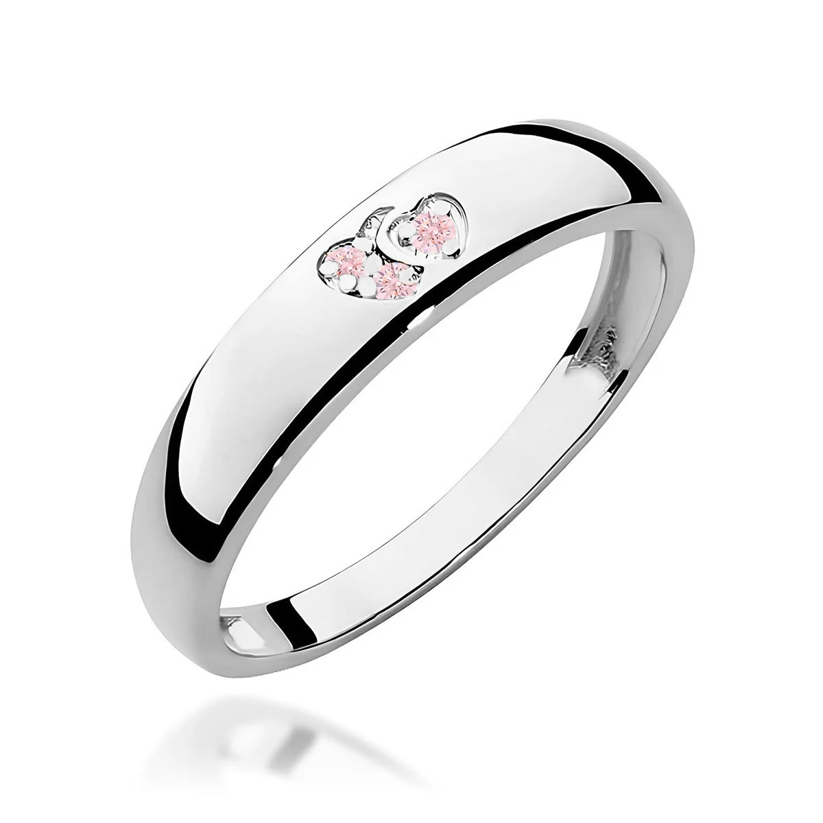 14-karätiger Ring aus Weißgold mit 2 rosa Zirkonia-Herzen. Ausgezeichnetes Geschenk. Perfekt für den Alltag und besondere Anlässe.