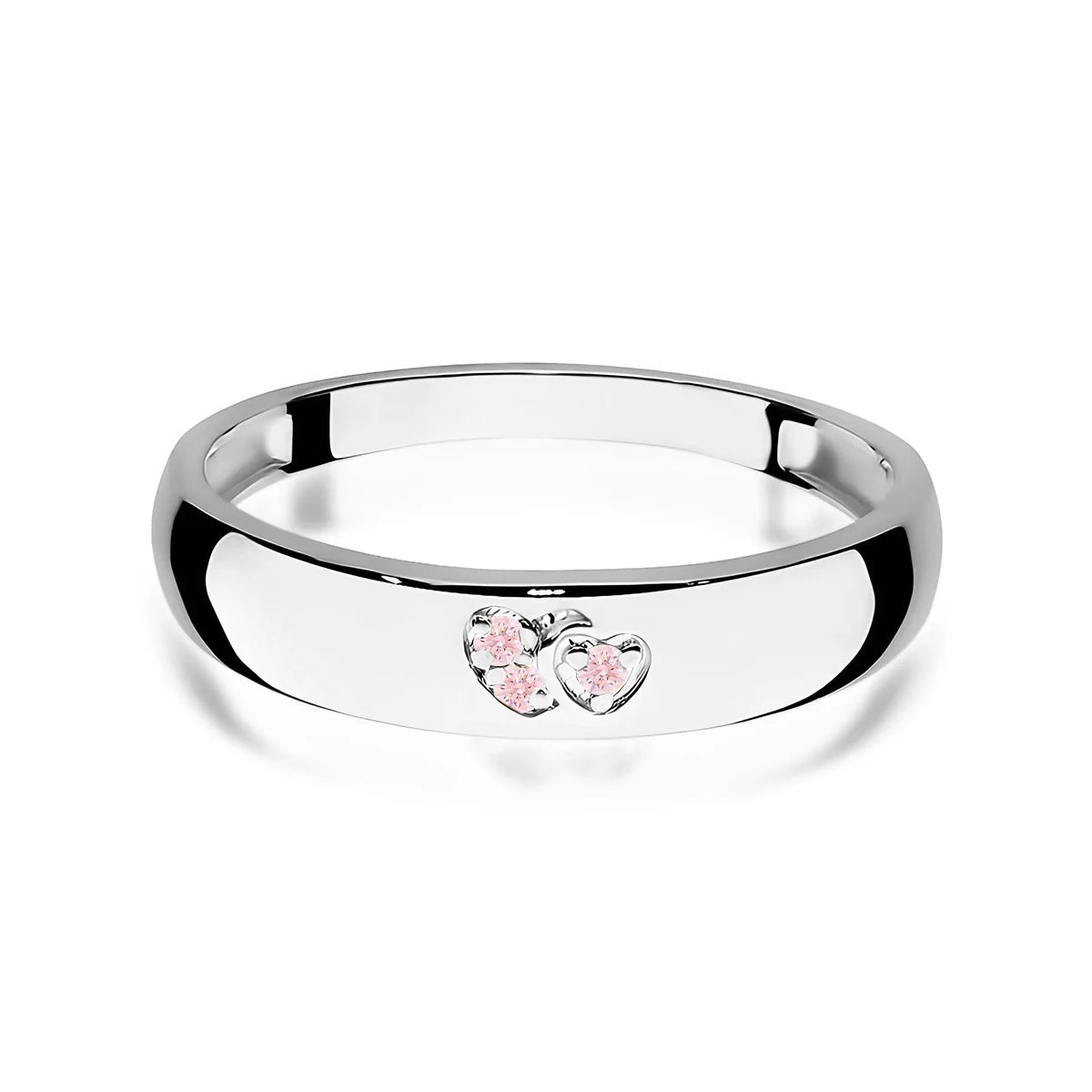 14-karätiger Ring aus Weißgold mit 2 rosa Zirkonia-Herzen. Ausgezeichnetes Geschenk. Perfekt für den Alltag und besondere Anlässe.