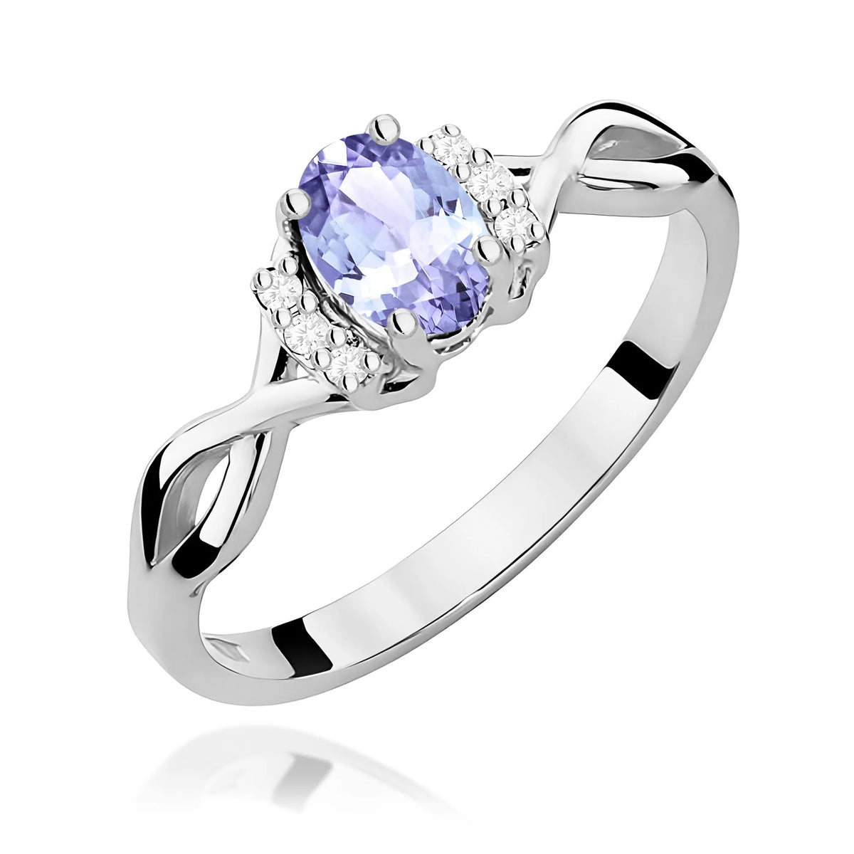 14k (585) White Gold Ring | 0.40ct Tansanit and 0.052ct Diamonds | GREMARI Jewelry