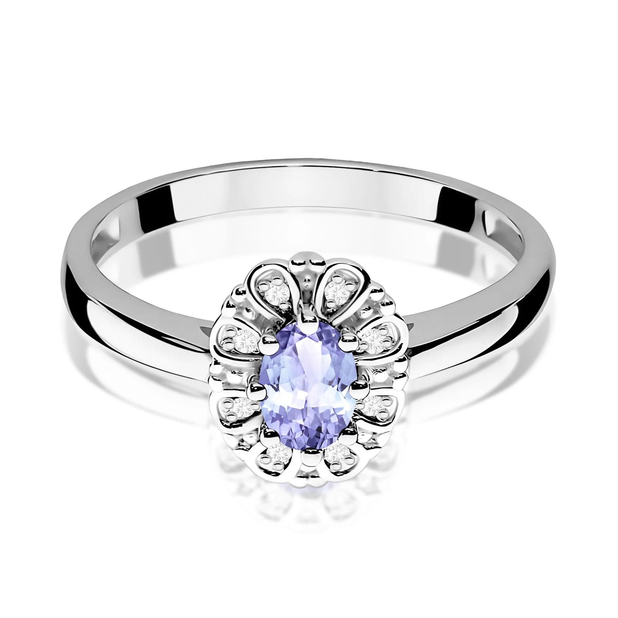 14k (585) White Gold Ring | 0.40ct Tansanit and 0.069ct Diamonds | GREMARI Jewelry
