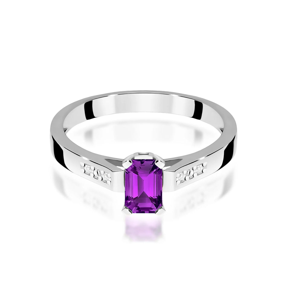 14k (585) White Gold Rings | 0.50ct Amethyst and 0.04ct Diamonds | GREMARI Jewelry
