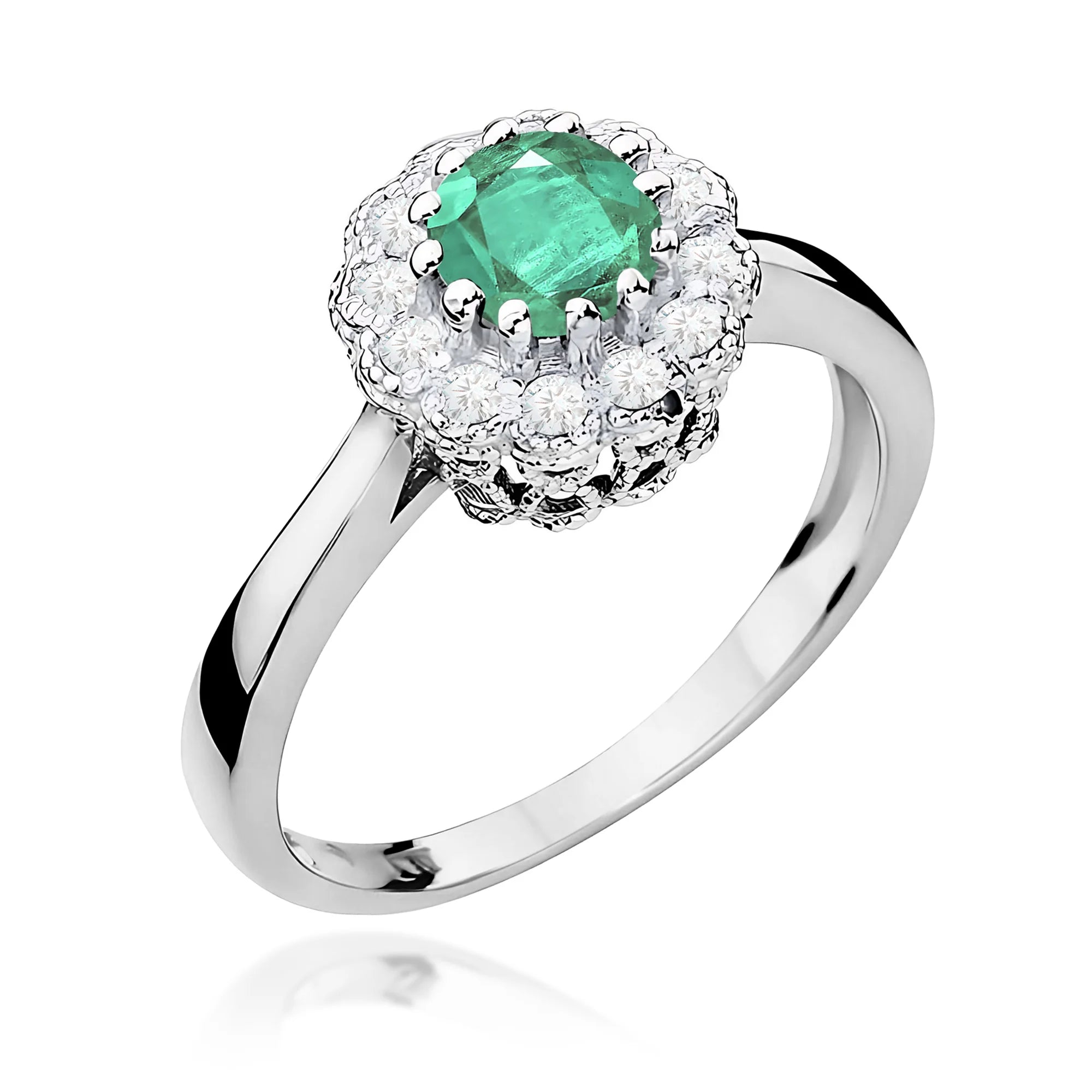 14k (585) White Gold Ring |  0.50ct Emerald & 0.174ct Diamonds | GREMARI Jewelry
