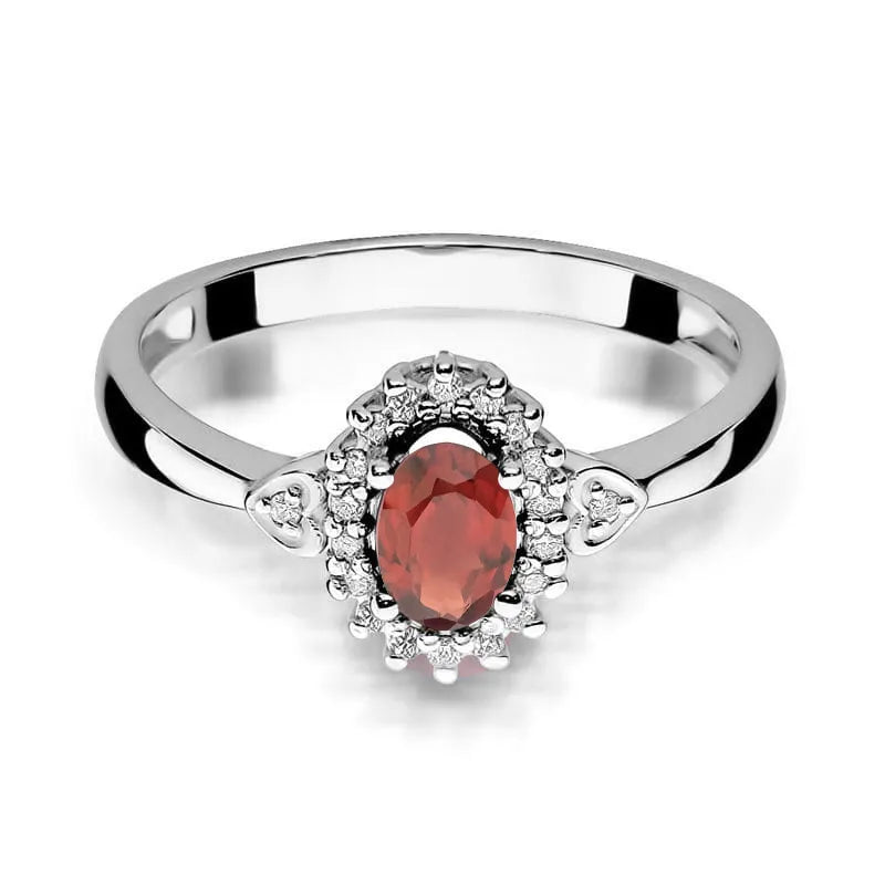 14k (585) White Gold Ring | 0.50ct Garnet & 0.10ct Diamonds | GREMARI Jewelry