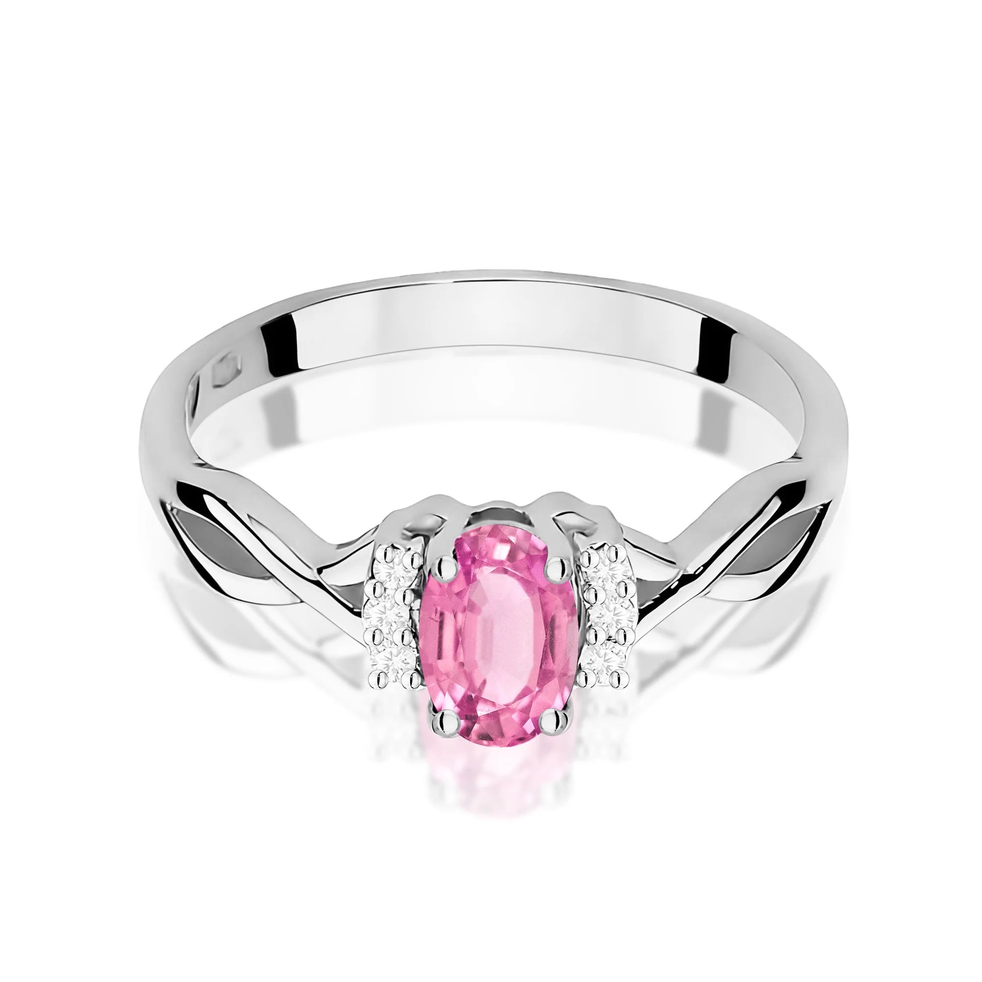 14k (585) White Gold Ring | 0.50ct Pink Topaz and 0.052ct Diamonds | GREMARI Jewelry

