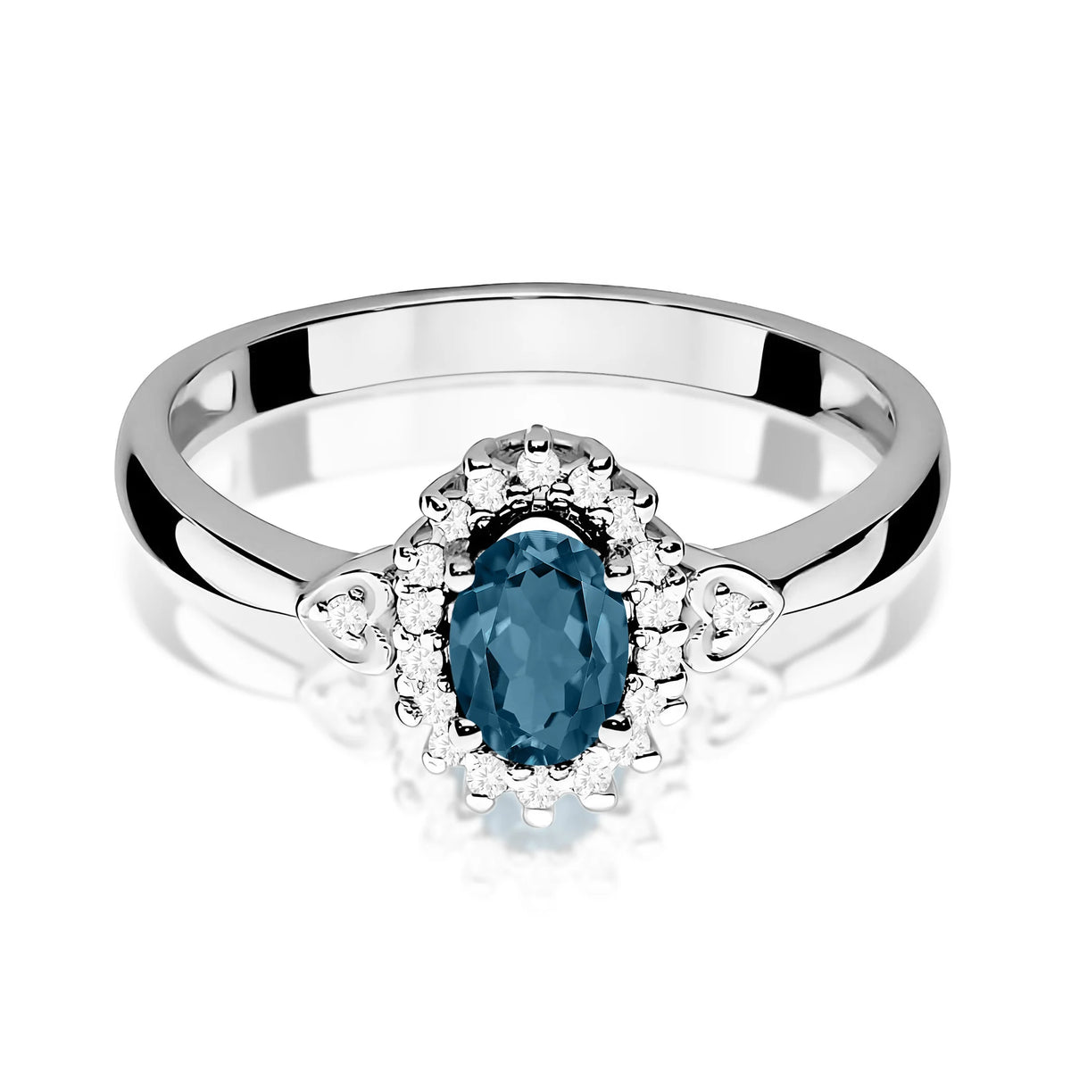 14k (585) White Gold Ring | 0.50ct Topaz London Blue and 0.10ct Diamonds | GREMARI Jewelry