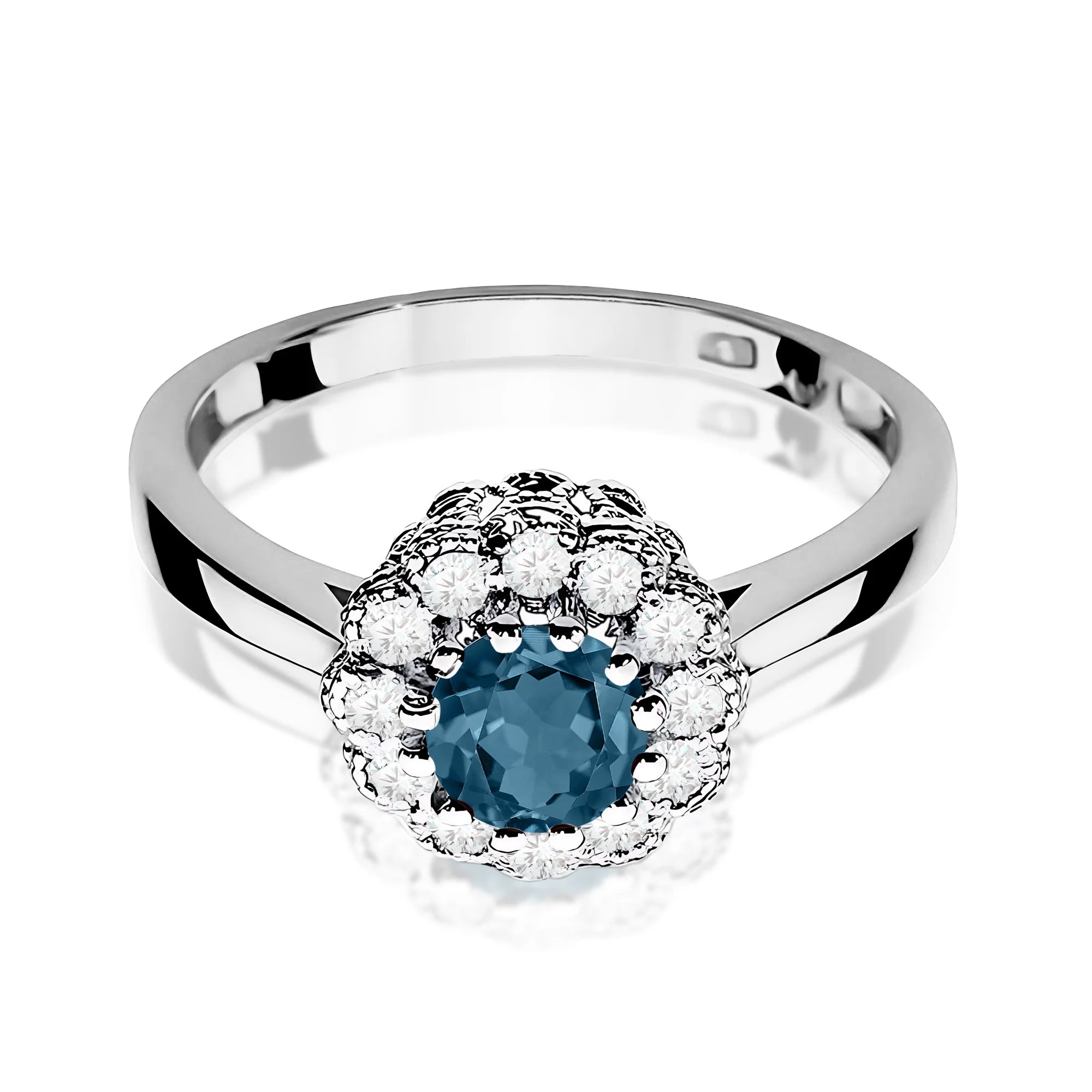 14k (585) White Gold Ring | 0.50ct Topaz London Blue and 0.174ct Diamonds | GREMARI Jewelry
