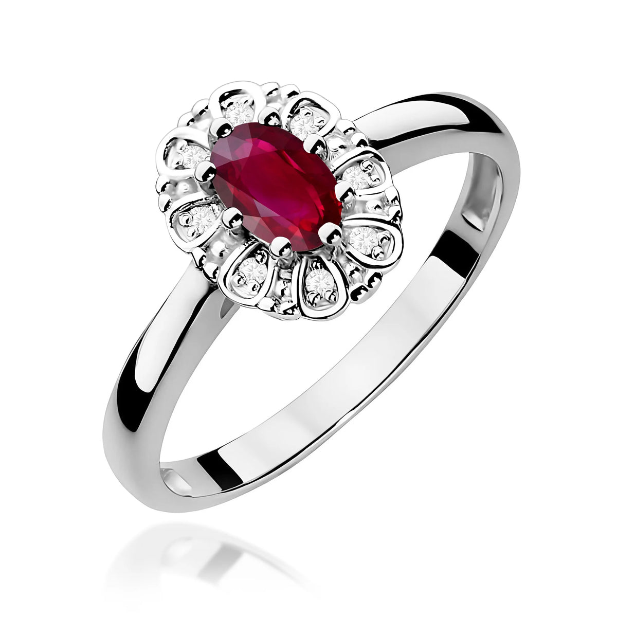 14k (585) White Gold Ring | 0.60ct Ruby and 0.069ct Diamonds | GREMARI Jewelry