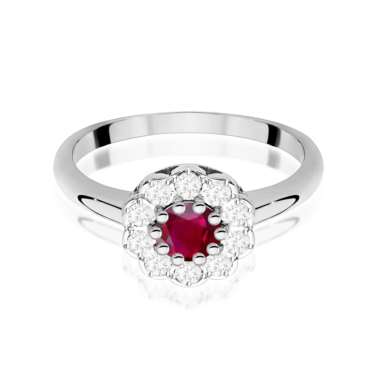 14k (585) White Gold Ring | 0.60ct Ruby and 0.30ct Diamonds | GREMARI Jewelry
