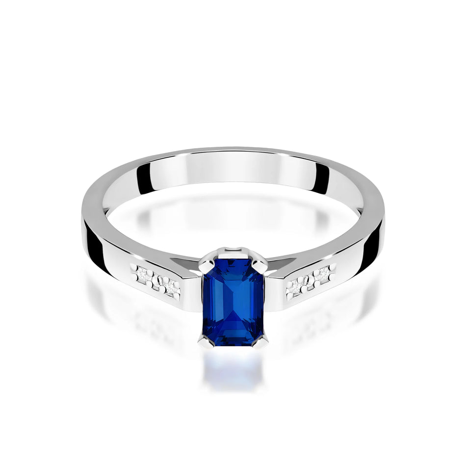 14k (585) White Gold Rings | 0.60ct Sapphire and 0.04ct Diamonds | GREMARI Jewelry

