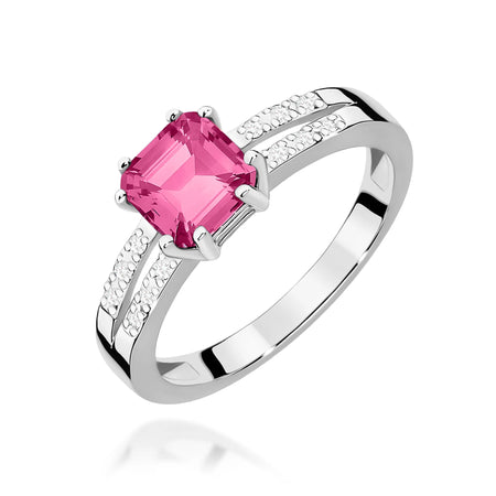 14k (585) White Gold Rings | 1.10ct Pink topaz and 0.06ct Diamonds | GREMARI Jewelry