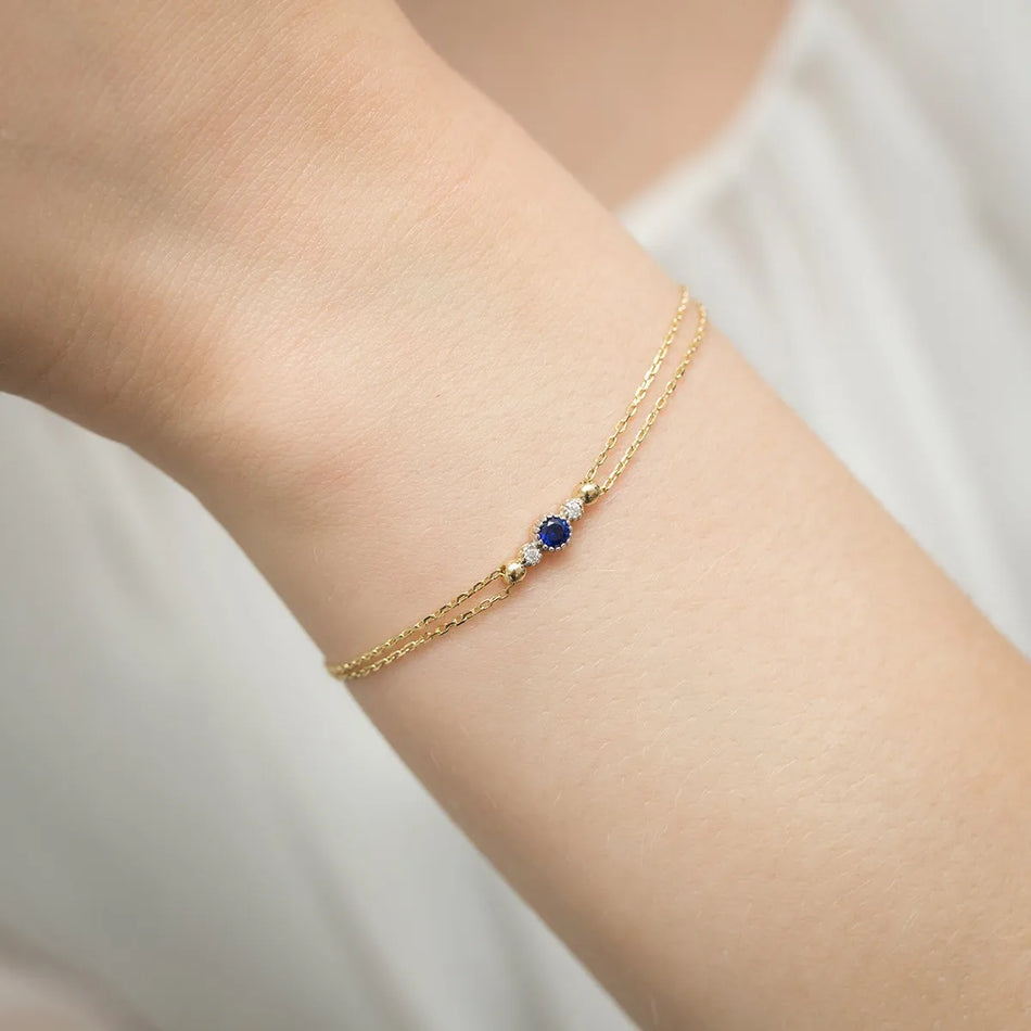 14k Gold (585) Bracelet | 0.15ct Sapphire & 0.029ct Diamonds
