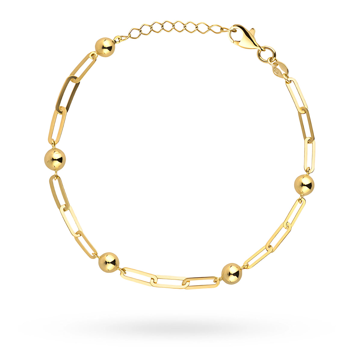 14 Karat Gold (585) Armband | Breite Glieder & Perlen | Auffälliger Eleganter Feiner Schmuck Stilvolles Alltagsgeschenk