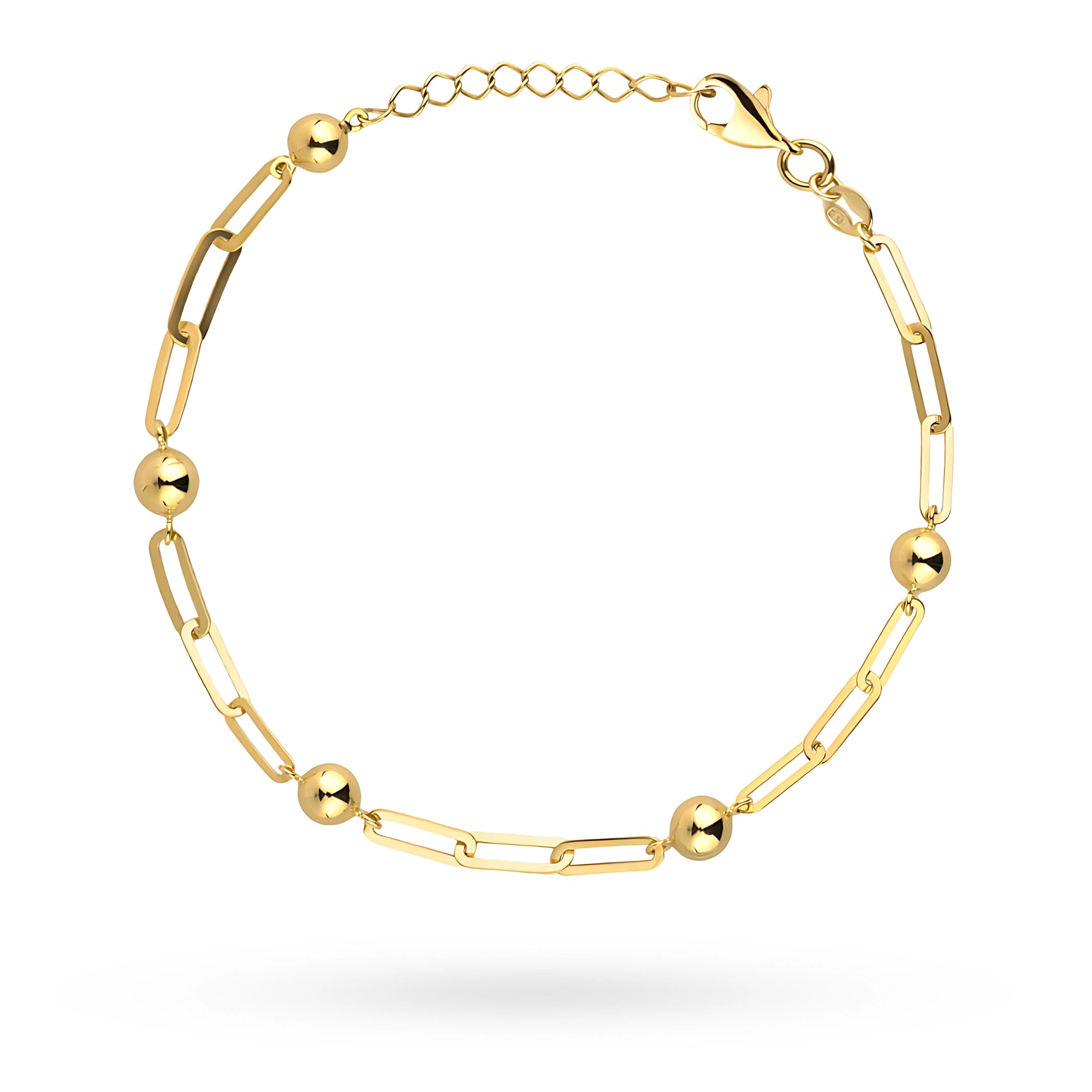 14 Karat Gold (585) Armband | Breite Glieder & Perlen | Auffälliger Eleganter Feiner Schmuck Stilvolles Alltagsgeschenk