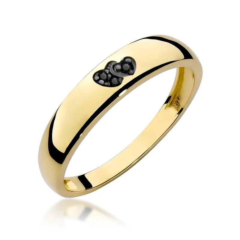 14-karätiger Goldring mit 2 schwarzen Diamantherzen. Klassisches Design mit modernem Akzent. Verpackt in schwarzer Schachtel, Papier und Geschenktüte.