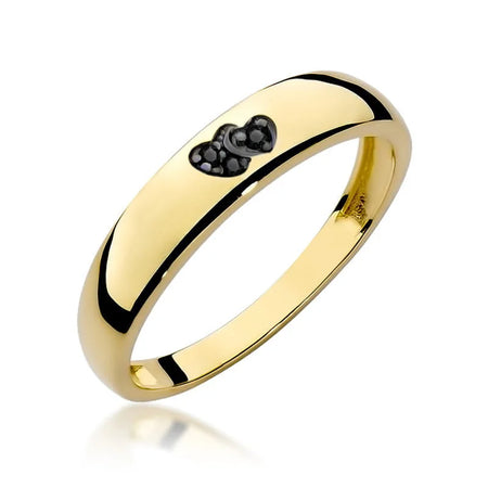 14k gold ring with 2 black diamond hearts. Classic design with modern twist. Packed in black box, paper, and gift bag.