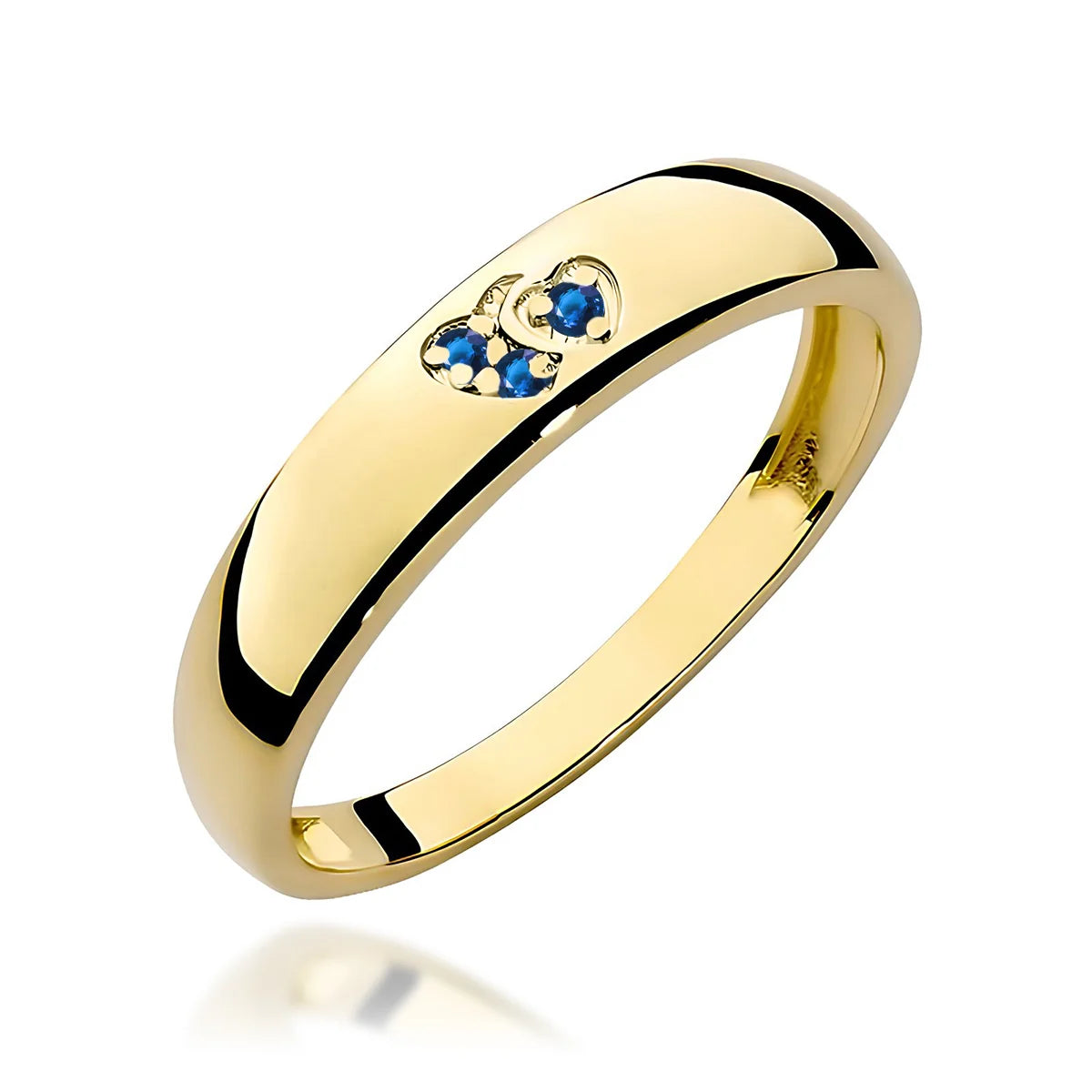 14-karätiger Goldring mit 2 blauen Zirkonia-Herzen. Klassisches Design mit modernem Akzent. Verpackt in schwarzer Schachtel, Papier und Geschenktüte.