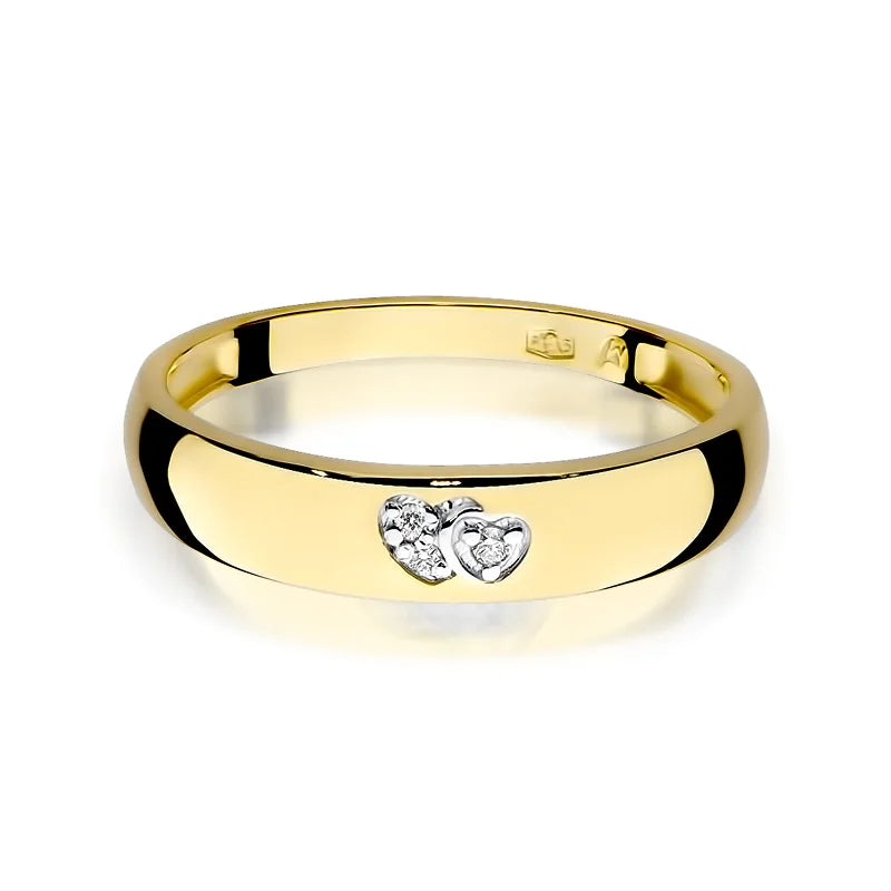 14-karätiger Goldring mit 2 weißen Zirkonia-Herzen. Klassisches Design mit modernem Akzent. Verpackt in schwarzer Schachtel, Papier und Geschenktüte.
