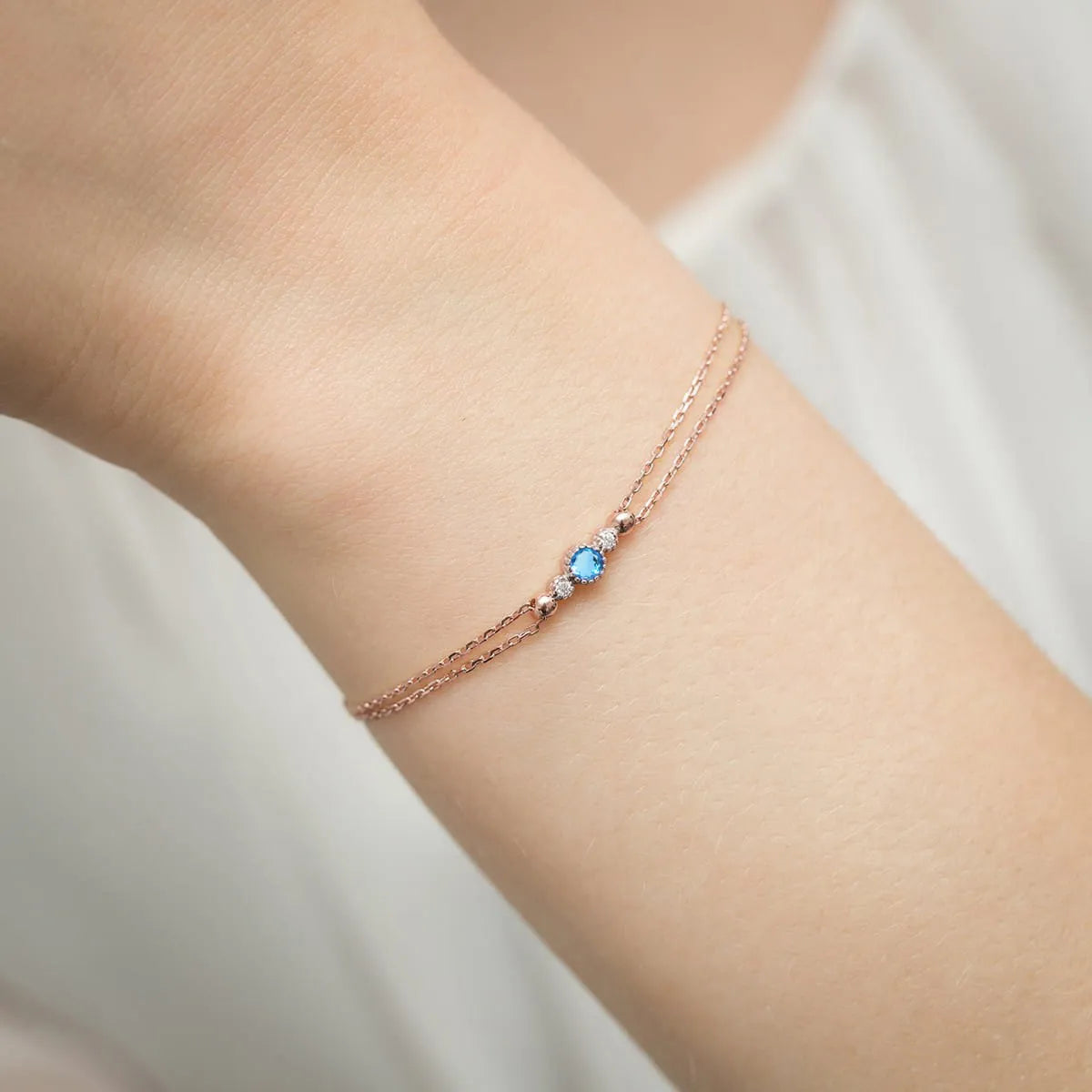 14k(585) Rose Gold Bracelet | 0.15ct Topaz & 0.029ct Diamonds 