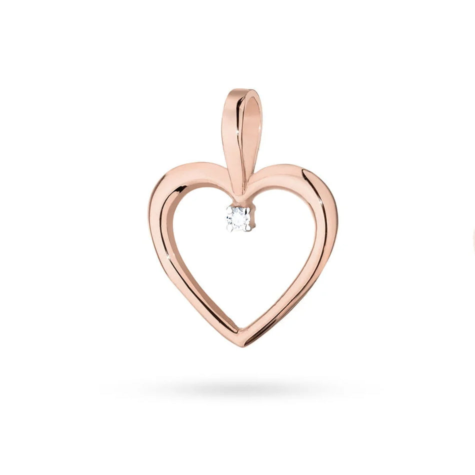 Anhänger aus 14 Karat Roségold mit 0,005 Karat Diamant. Gremari Goldanhänger werden in einer eleganten Schachtel und einem Geschenksäckchen verpackt.