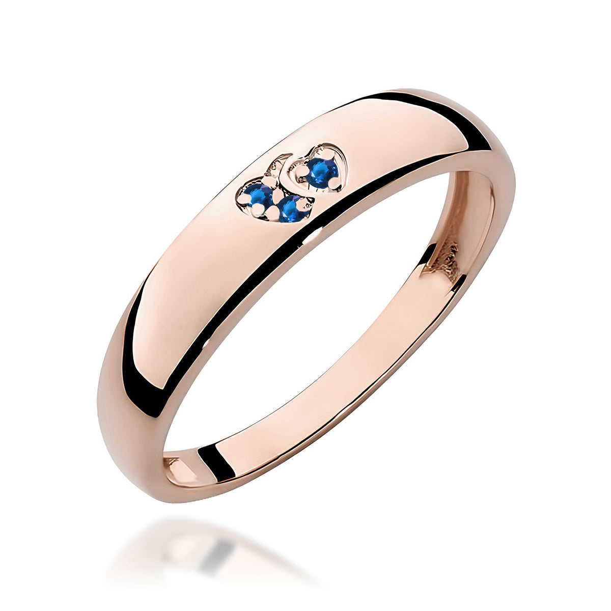 14k rose gold ring with 2 blue zirconia hearts. Classic design with modern twist. Packed in black box, paper, and gift bag.