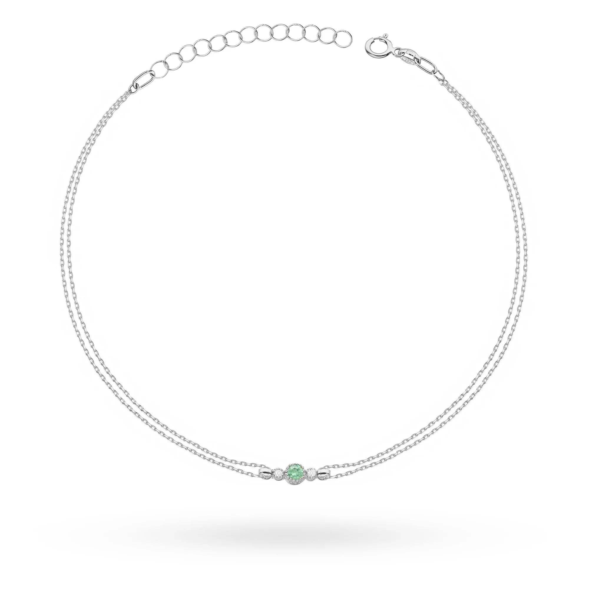 14k(585) White Gold Bracelet | 0.15ct Emerald & 0.029ct Diamonds