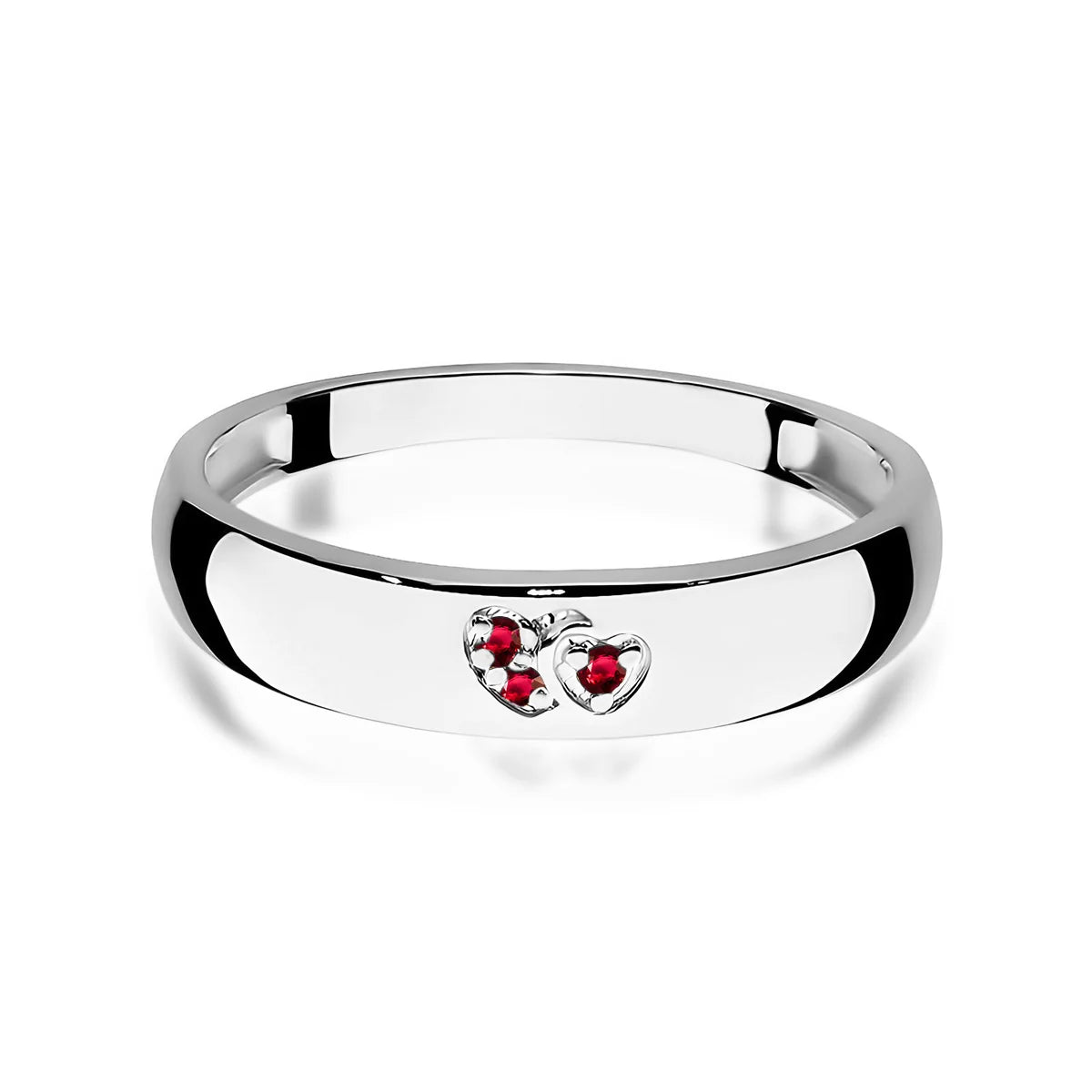14k gold ring with 2 red zirconia hearts. Classic design with modern twist. Packed in black box, paper, and gift bag.