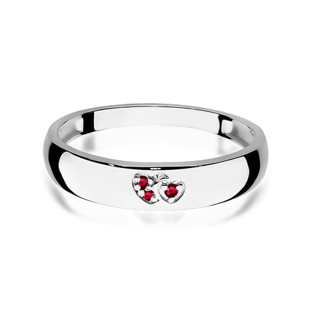 14k gold ring with 2 red zirconia hearts. Classic design with modern twist. Packed in black box, paper, and gift bag.