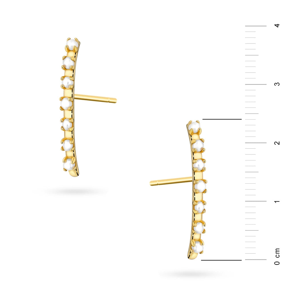 Gold-Plated Silver (925) Earrings | Bar & White Beads | GREMARI Jewelry