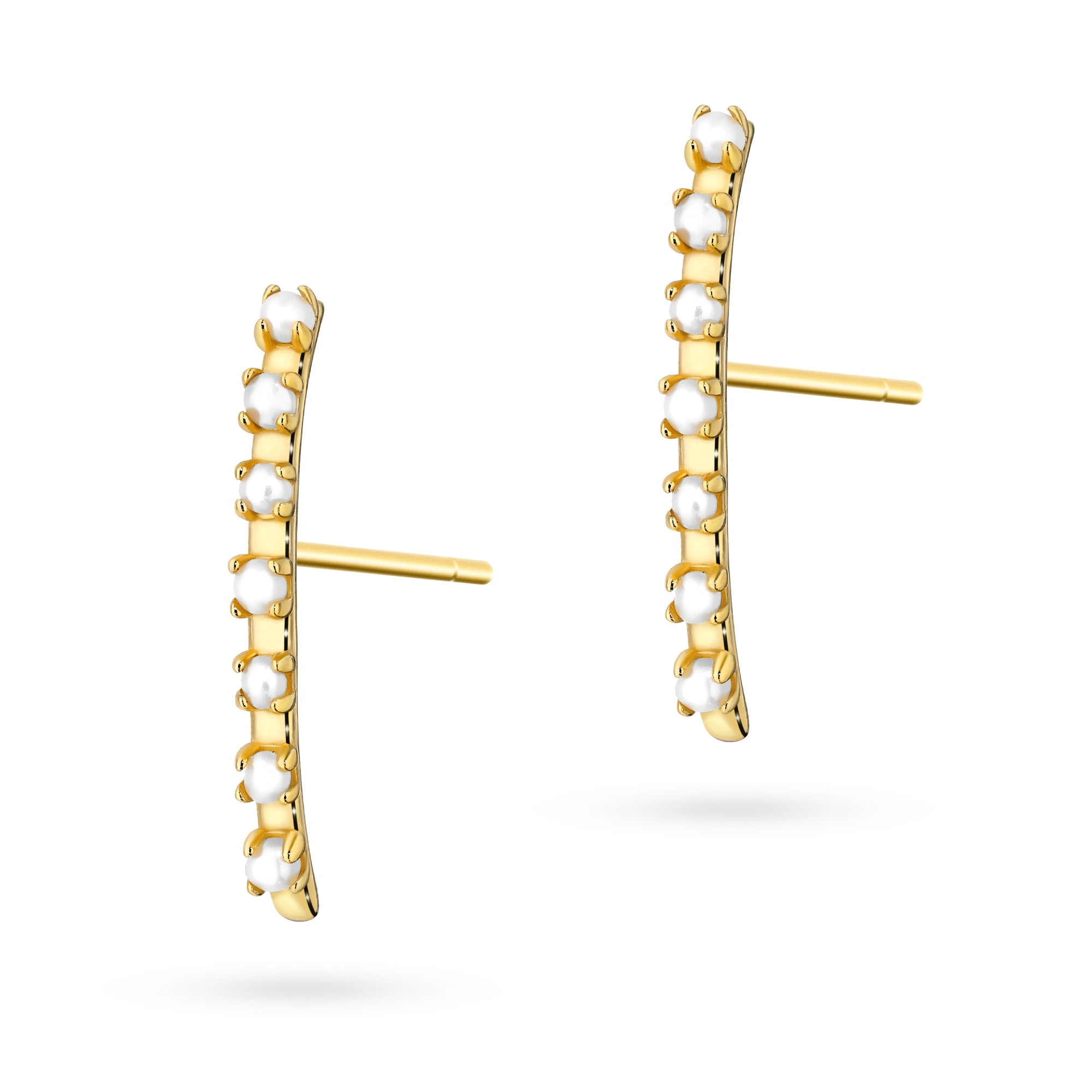 Gold-Plated Silver (925) Earrings | Bar & White Beads | GREMARI Jewelry