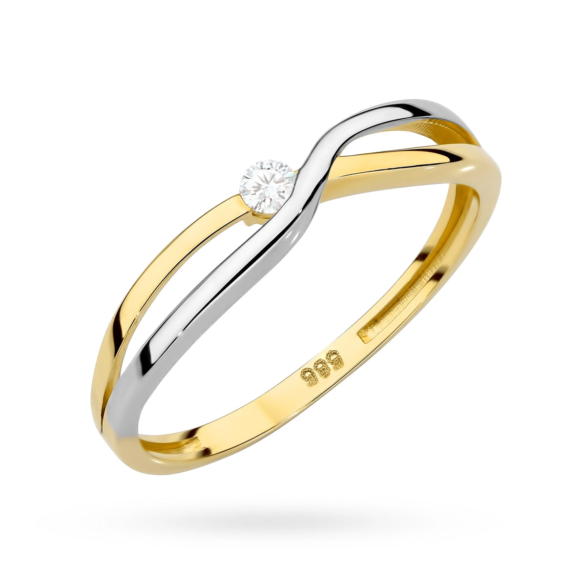 zweifarbiger Goldgeflecht-Ring mit Zirkonia ap140-585-b