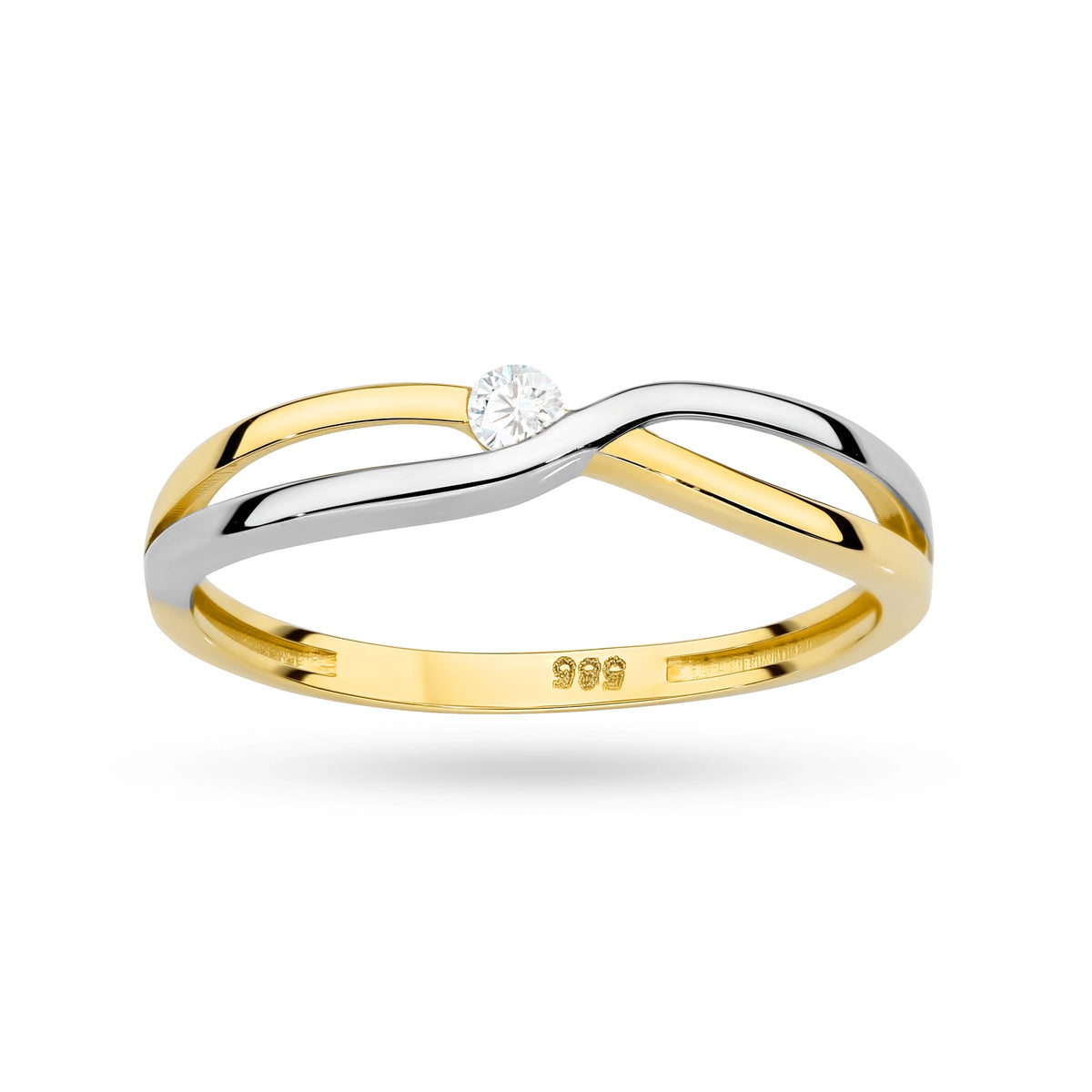 zweifarbiger Goldgeflecht-Ring mit Zirkonia ap140-585-b