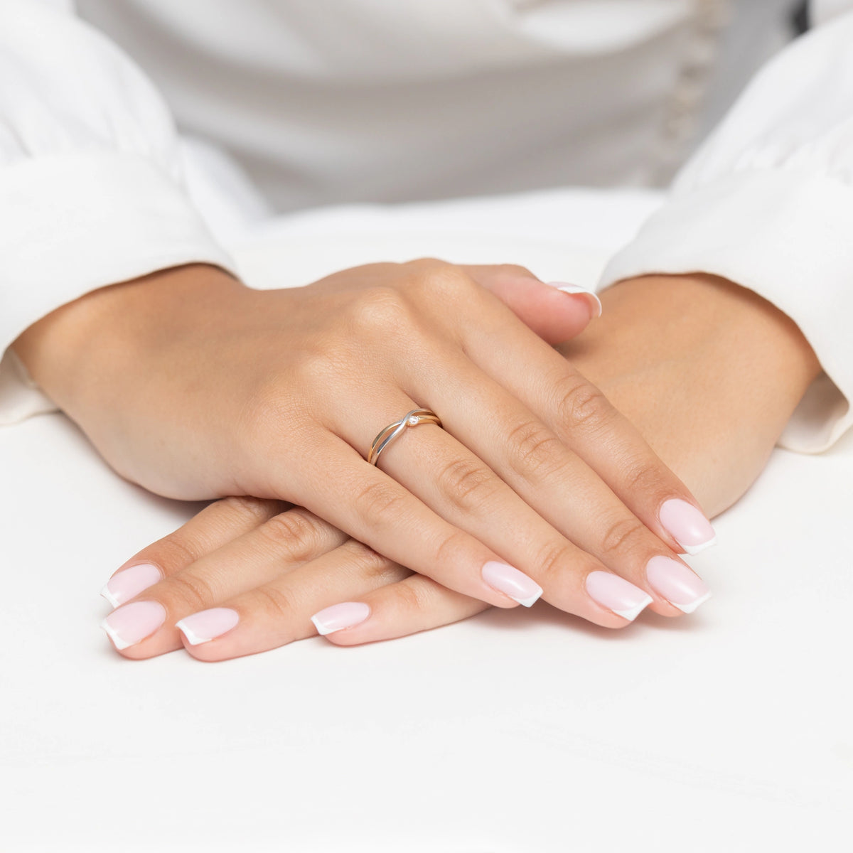 zweifarbiger Goldgeflecht-Ring mit Zirkonia ap140-585-b