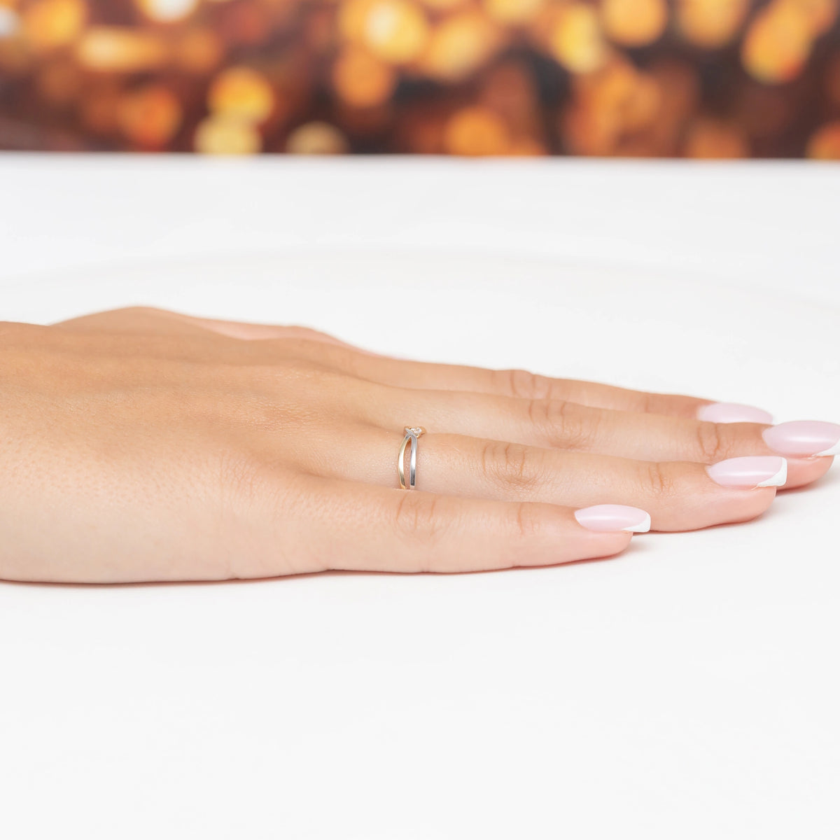 zweifarbiger Goldgeflecht-Ring mit Zirkonia ap140-585-b
