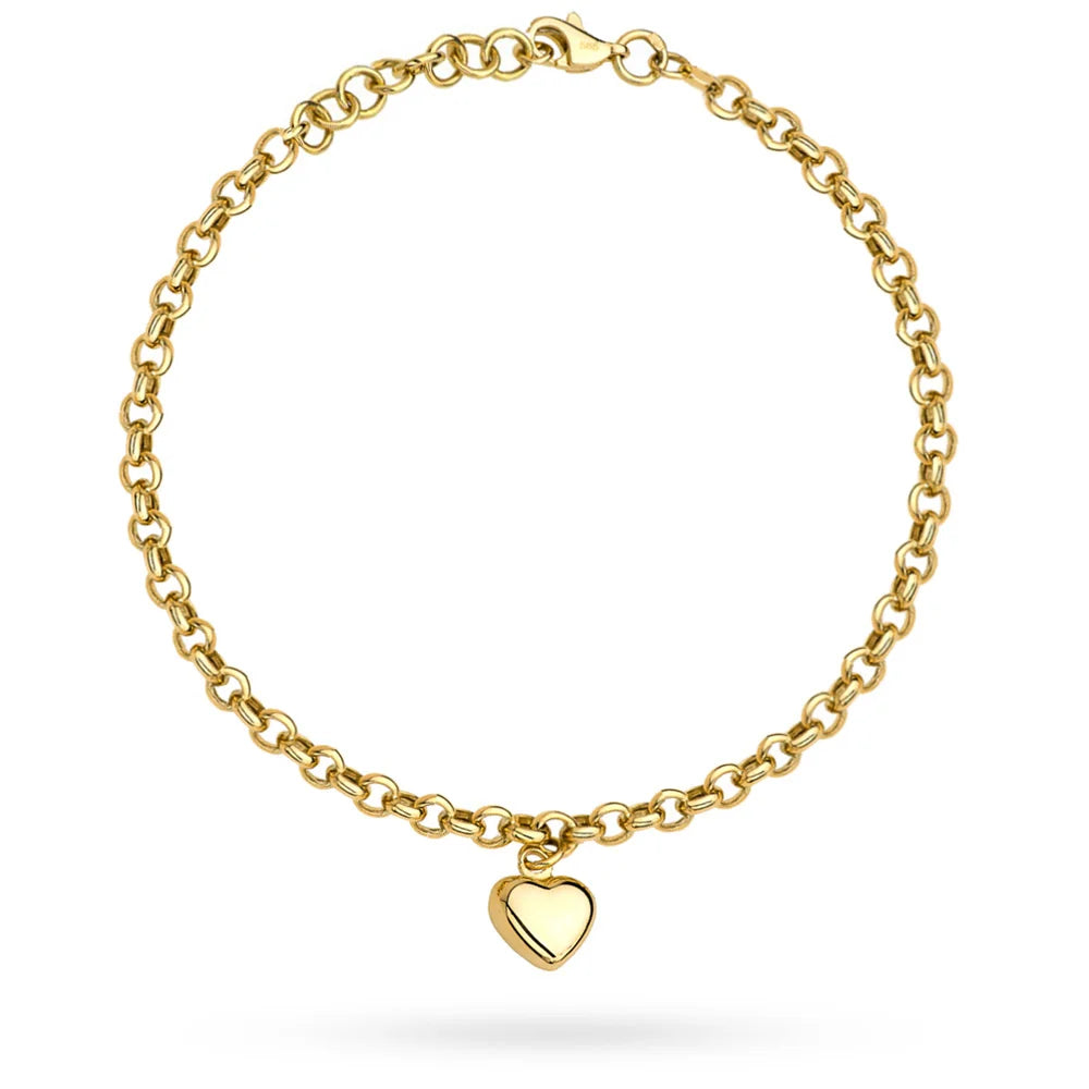 Gelbgold Damen Herz-Armband mit Rolokette