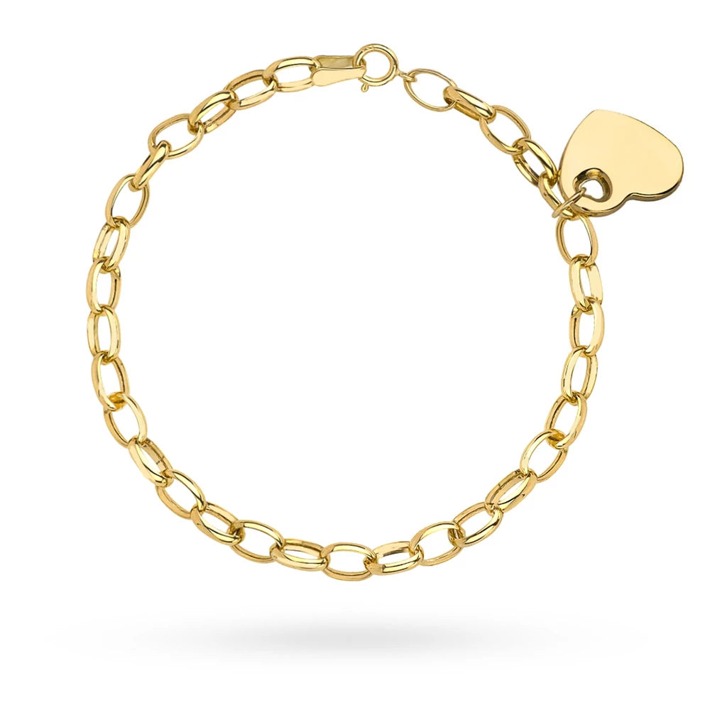 Gelbgold Breites Glieder-Armband mit Herz-Anhänger und Gravierbarer Platte