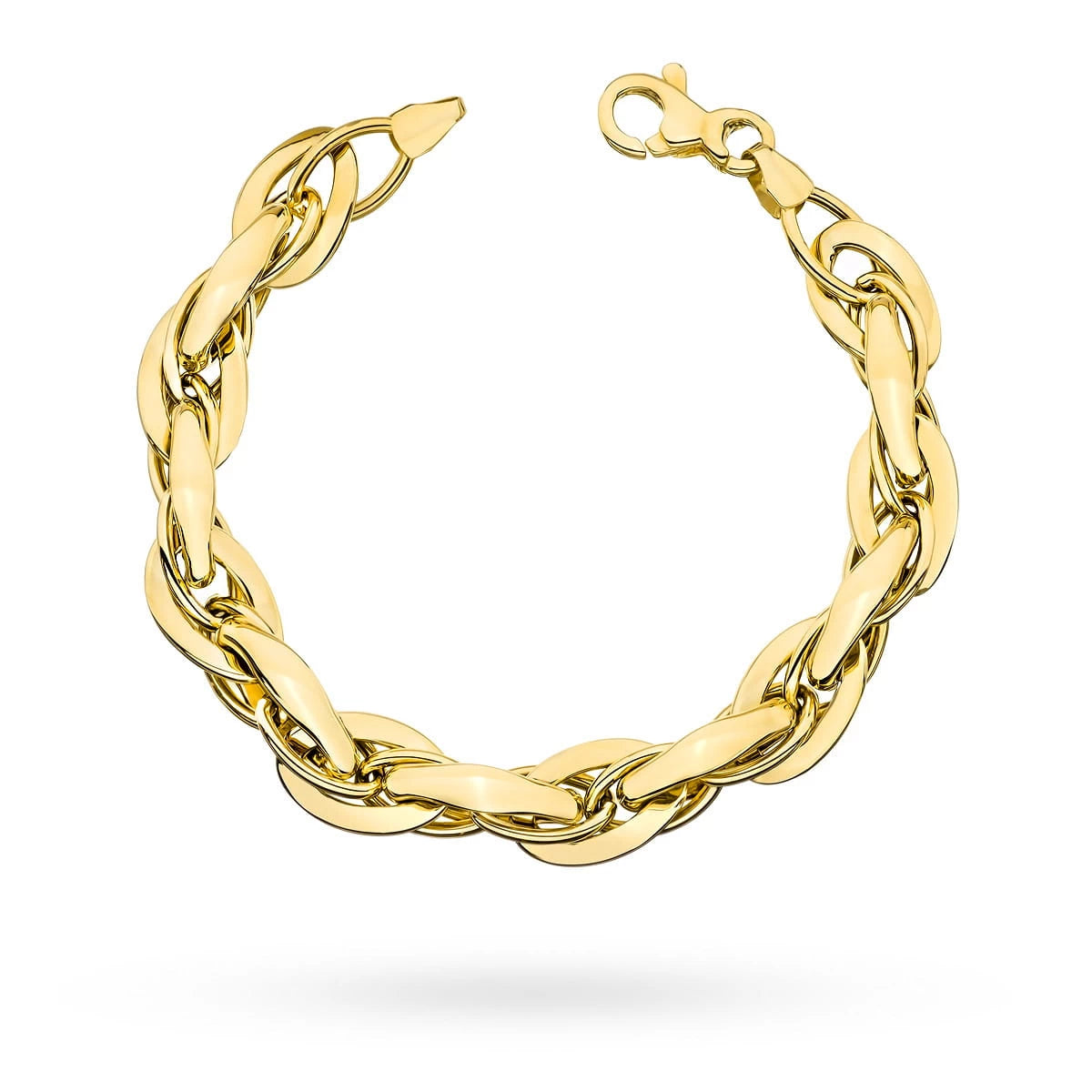 Gelbgold Massives Breites Glieder-Armband mit Herz-Anhänger und Gravierbarer Platte