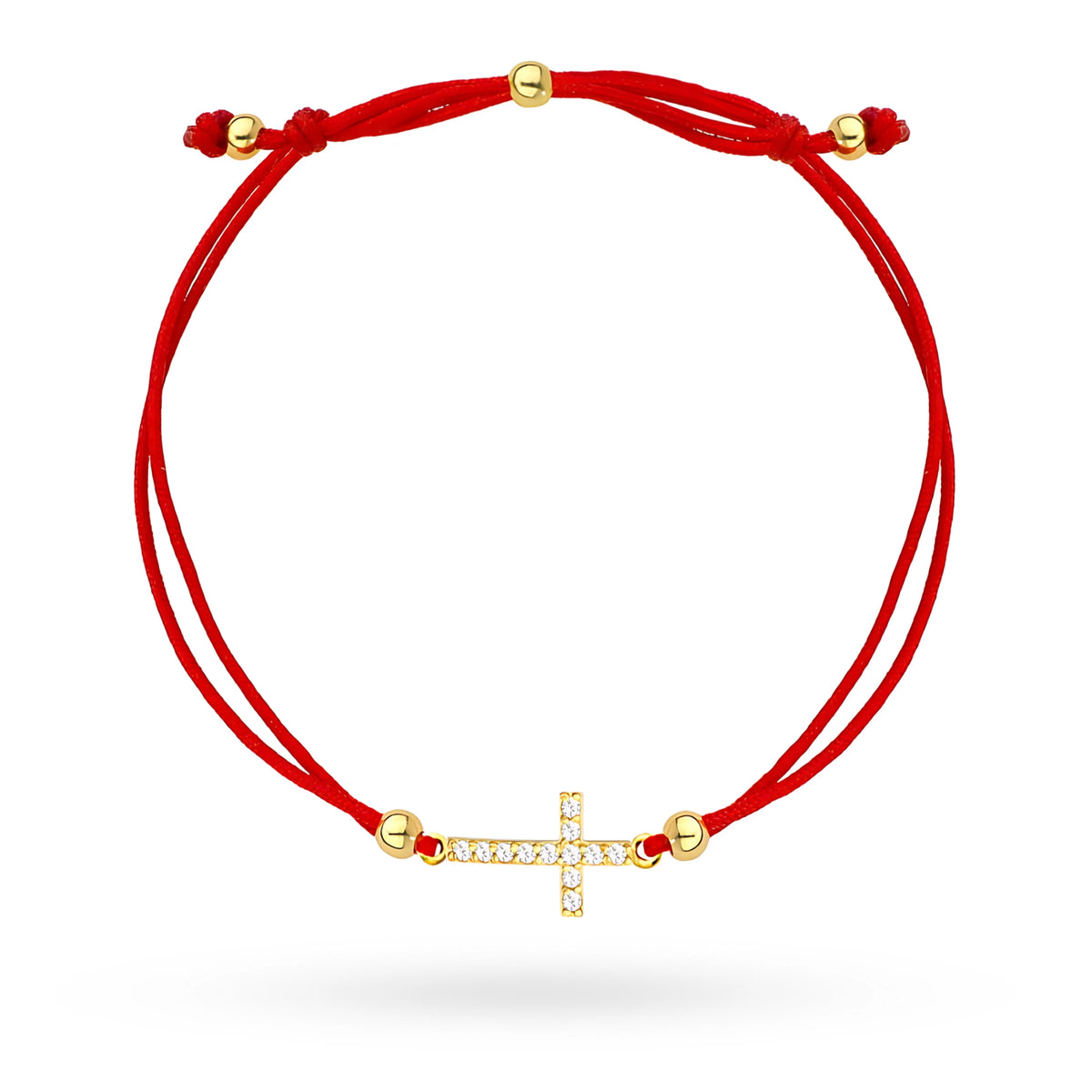 goldenes Armband mit Zirkonia-Kreuz an rotem Faden b-gw-503-585
