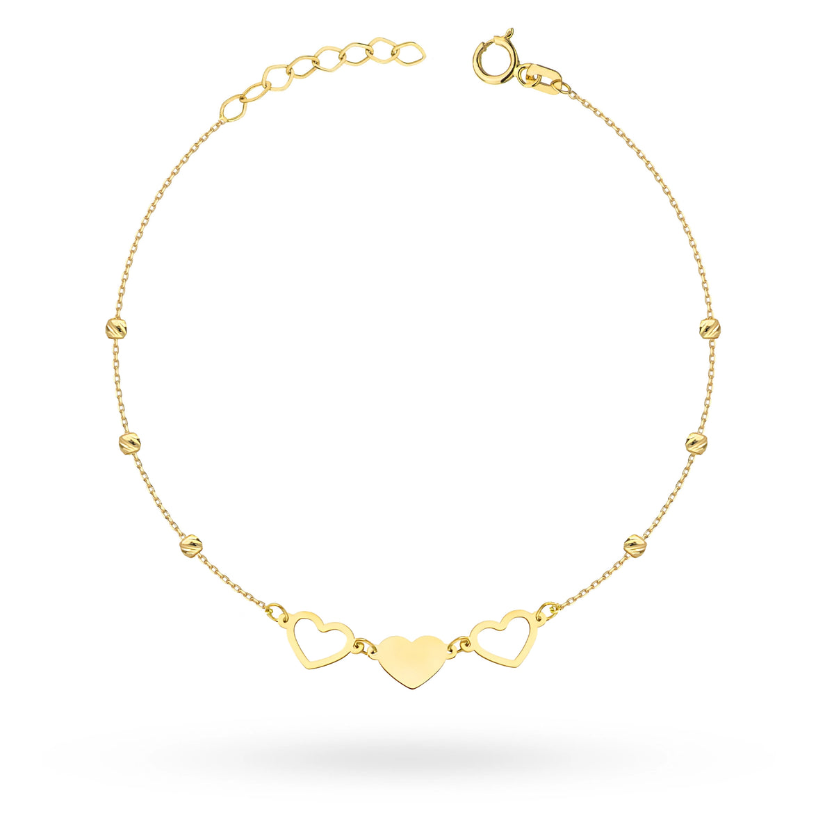 Gelbgold Armband mit Herzen und Kugeln in Diamantschliff