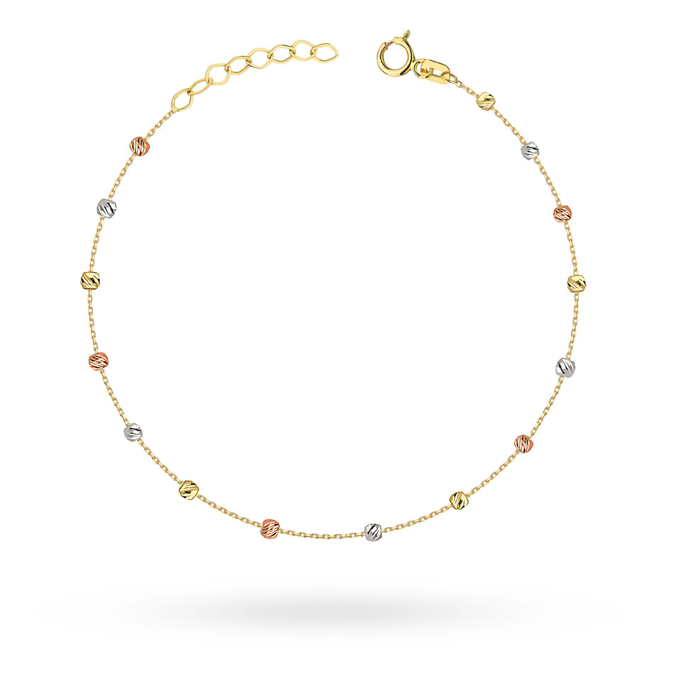 Bracelet made of diamond-cut beads in tricolor gold