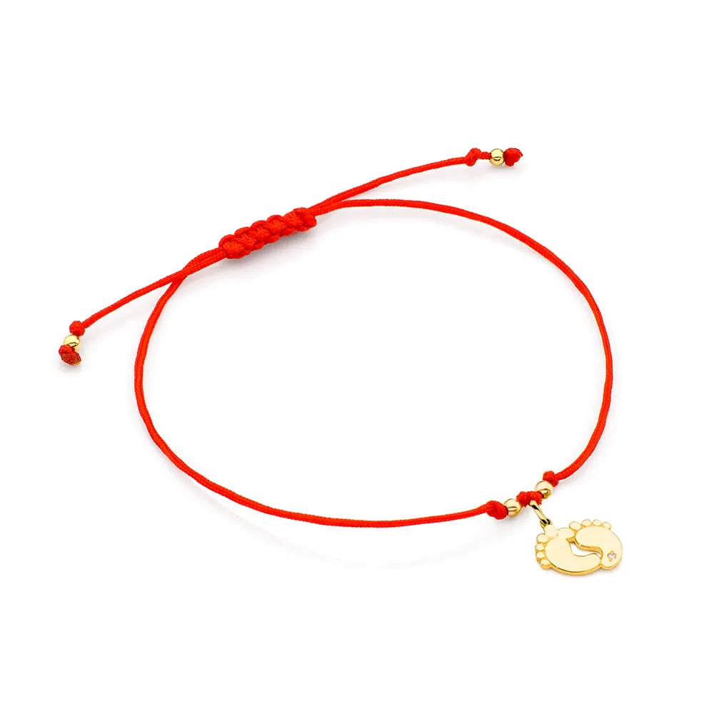 goldenes Armband mit Diamant und rotem Band Füße b0009-z3-diw-01