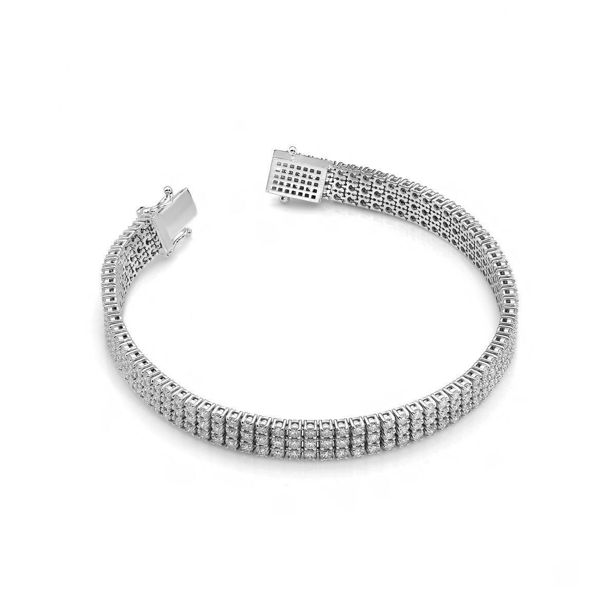 Dreireihiges Tennisarmband aus Weißgold mit 222 round Naturdiamanten – 4.44ct