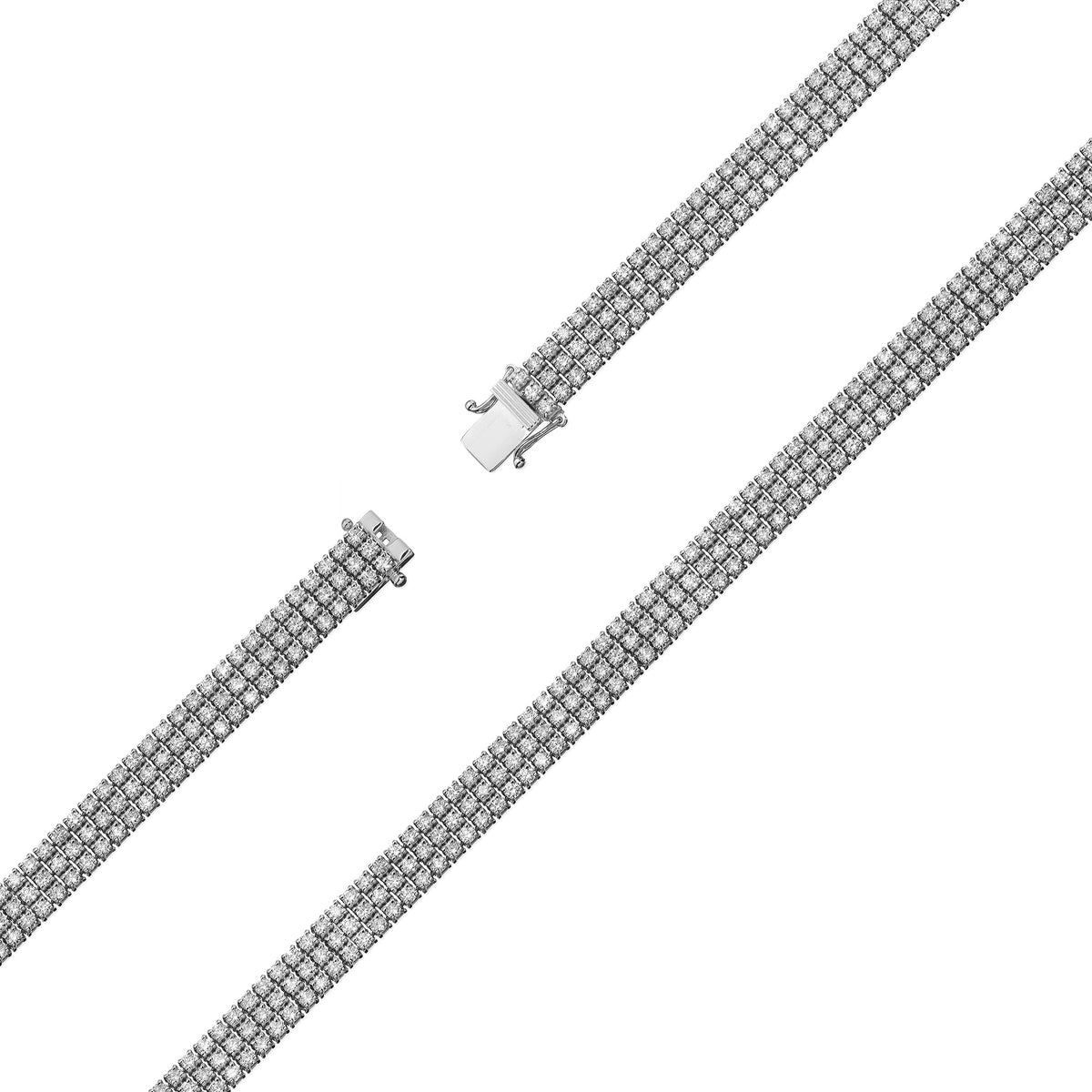 Dreireihiges Tennisarmband aus Weißgold mit 222 round Naturdiamanten – 4.44ct