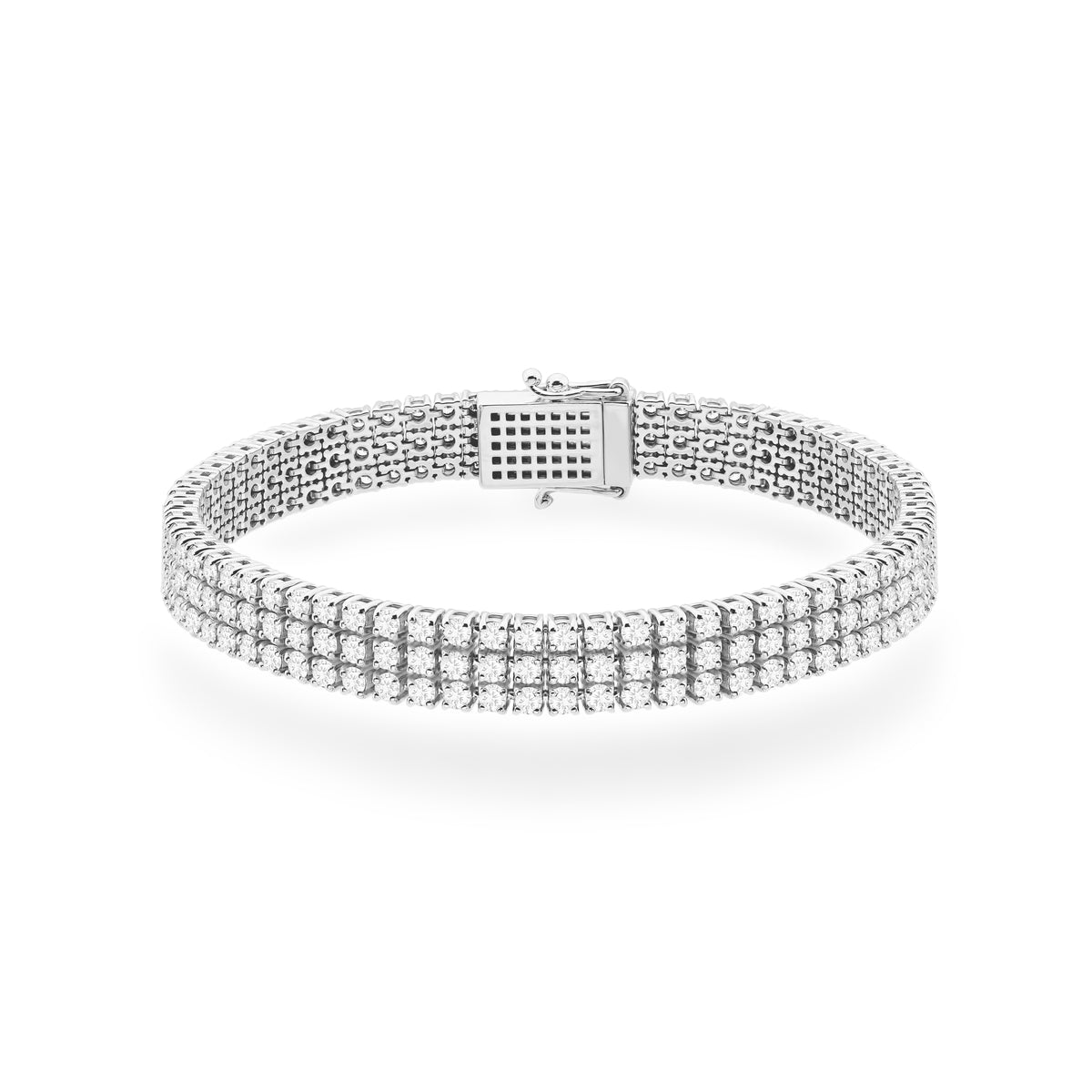Dreireihiges Tennisarmband aus Weißgold mit 222 round Naturdiamanten – 4.44ct