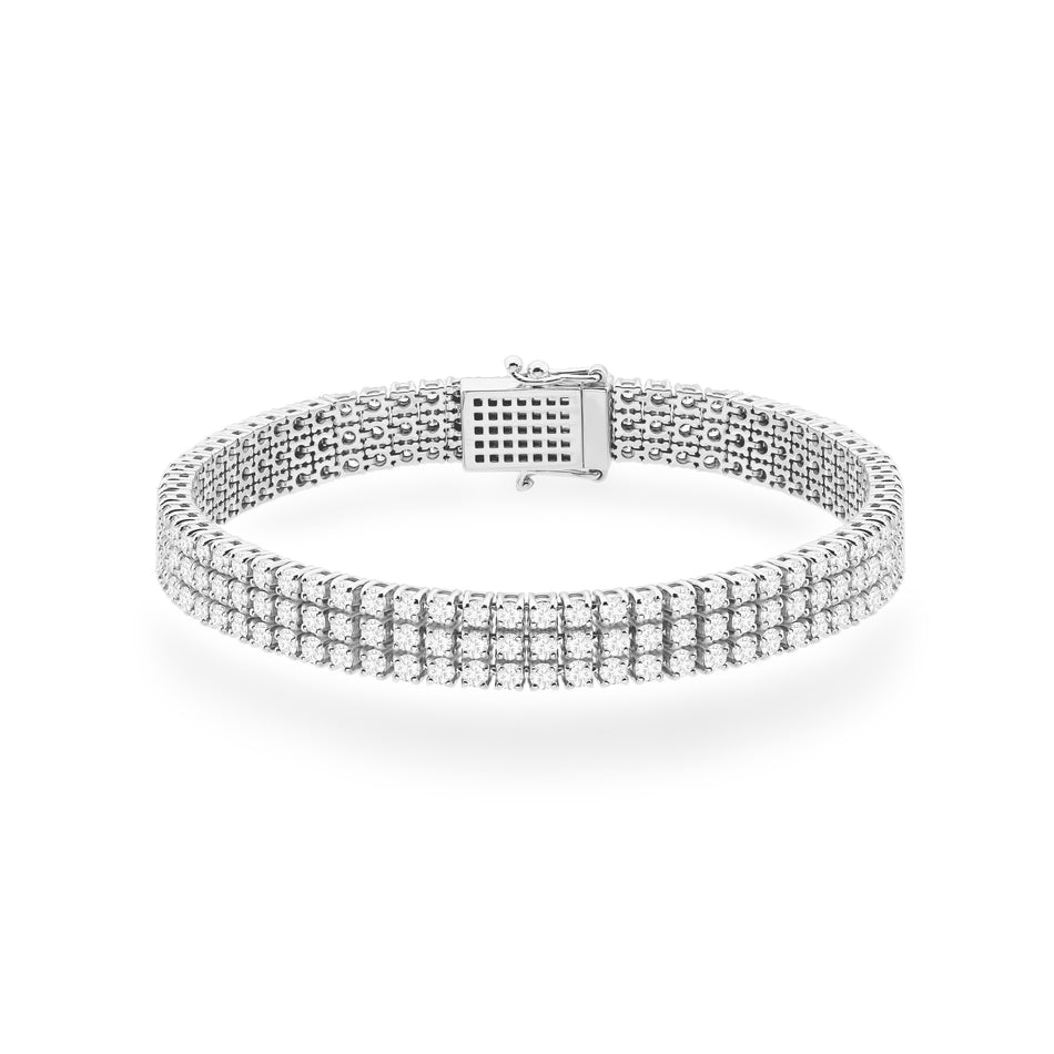 Dreireihiges Tennisarmband aus Weißgold mit 222 round Labordiamanten – 4.44ct