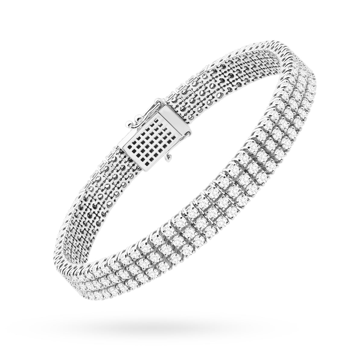 White Gold Triple-Row Tennis Bracelet with 222 Round Lab-Grown Diamonds – 4.44ct