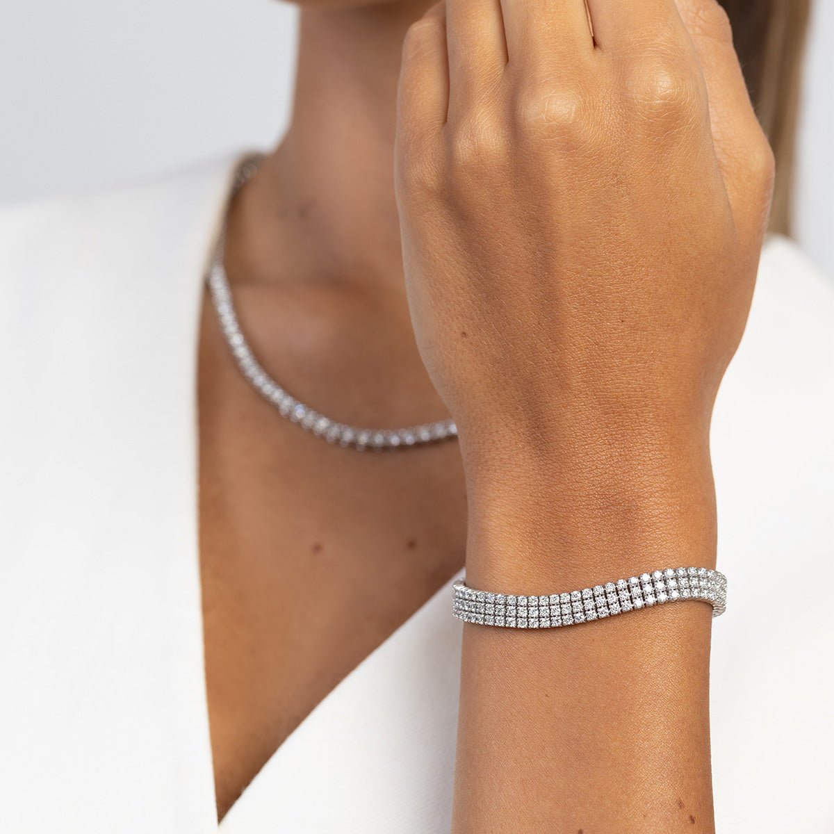 White Gold Triple-Row Tennis Bracelet with 222 Round Lab-Grown Diamonds – 4.44ct