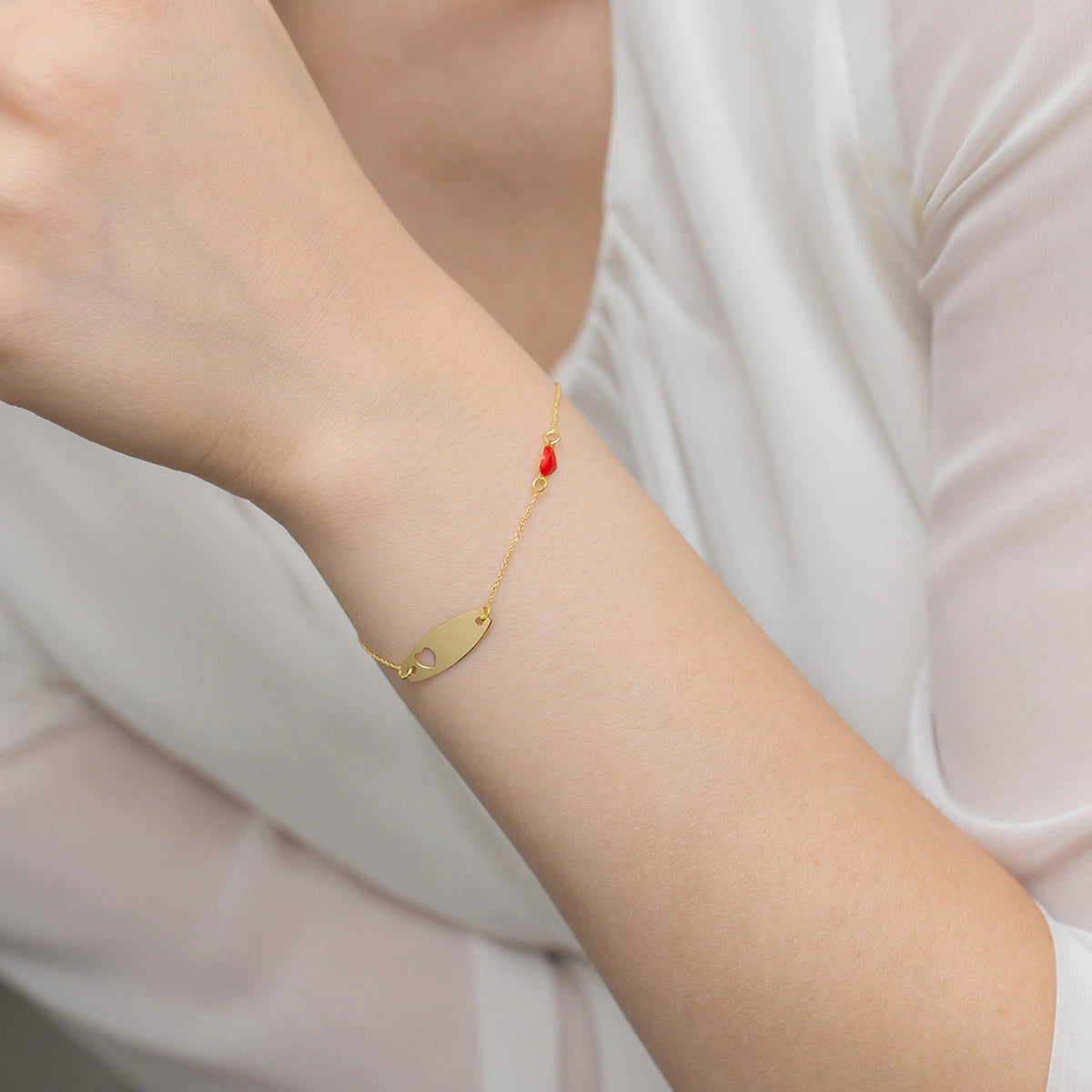 Gelbgold Armband mit Herz-Anhänger und Gravierbarer Platte