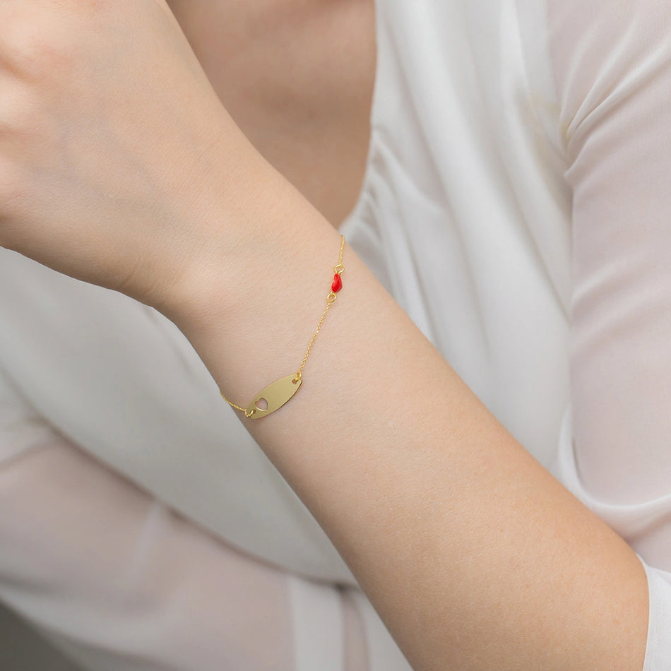 Children’s Gold Engravable Bracelet with Heart Plate Gift