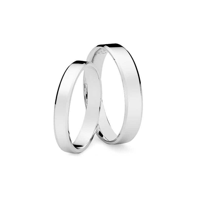 Klassische Flach Abgeschrägte Weißgold Eheringe 3 und 4mm